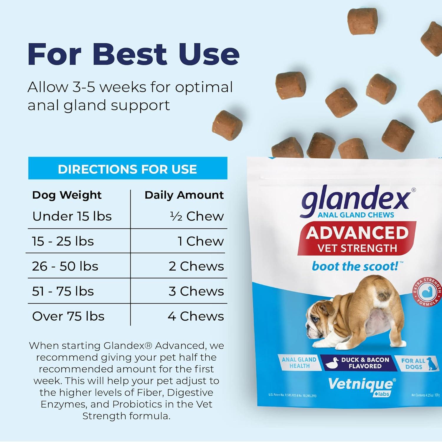 imageGlandex Anal Gland Hygienic Pet Wipes 100 Ct Advanced VetStrength Chews 30 Ct Bundle Dog Cleaning Wipes with Fresh Scent VetStrength Anal Gland Supplement for Dogs with Extra Fiber