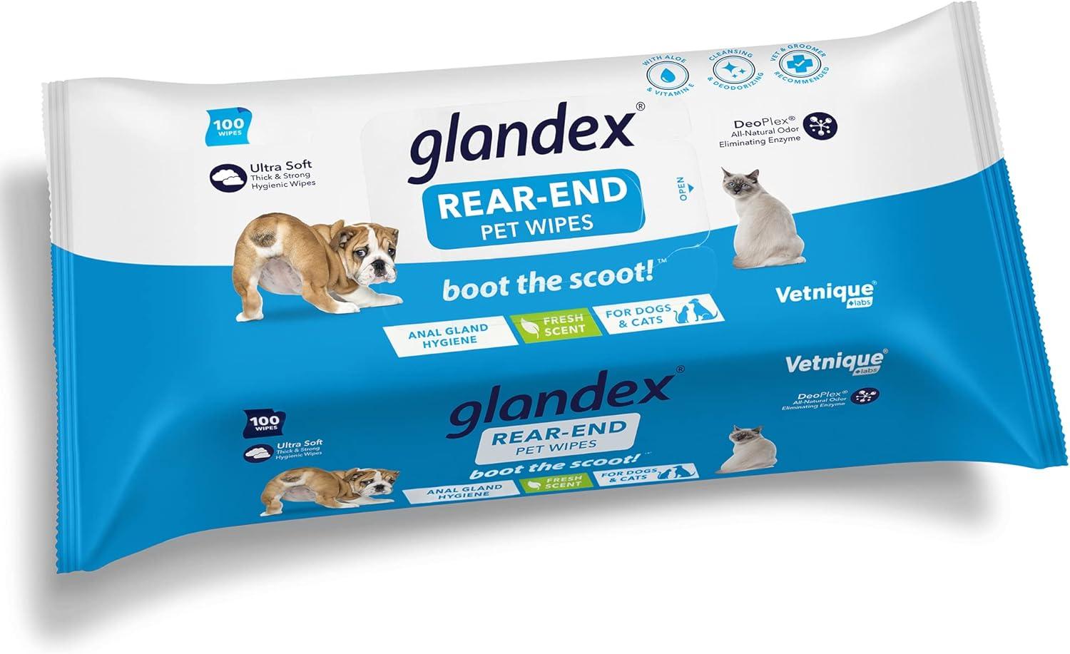 imageGlandex Anal Gland Hygienic Pet Wipes 100 Ct Advanced VetStrength Chews 30 Ct Bundle Dog Cleaning Wipes with Fresh Scent VetStrength Anal Gland Supplement for Dogs with Extra Fiber