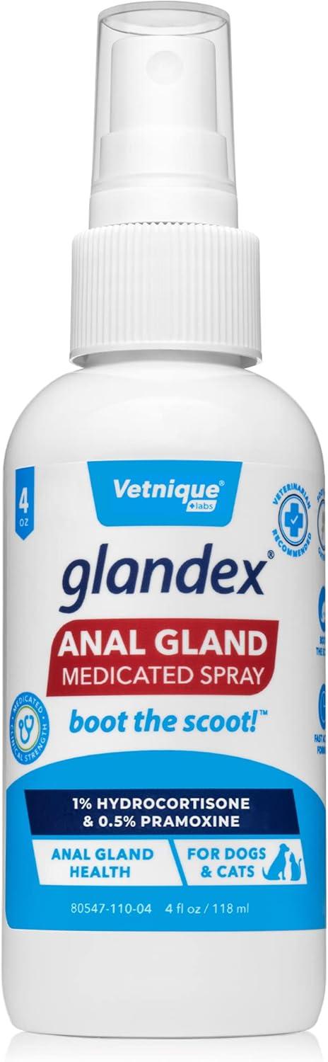 imageGlandex Anal Gland Medicated Spray for Dogs ampamp Cats 4oz and Glandex Anal Gland Support Chews 30 Ct Bundle Dog Deodorizing ampamp AntiItch for Dogs Anal Gland Treats with Probiotics