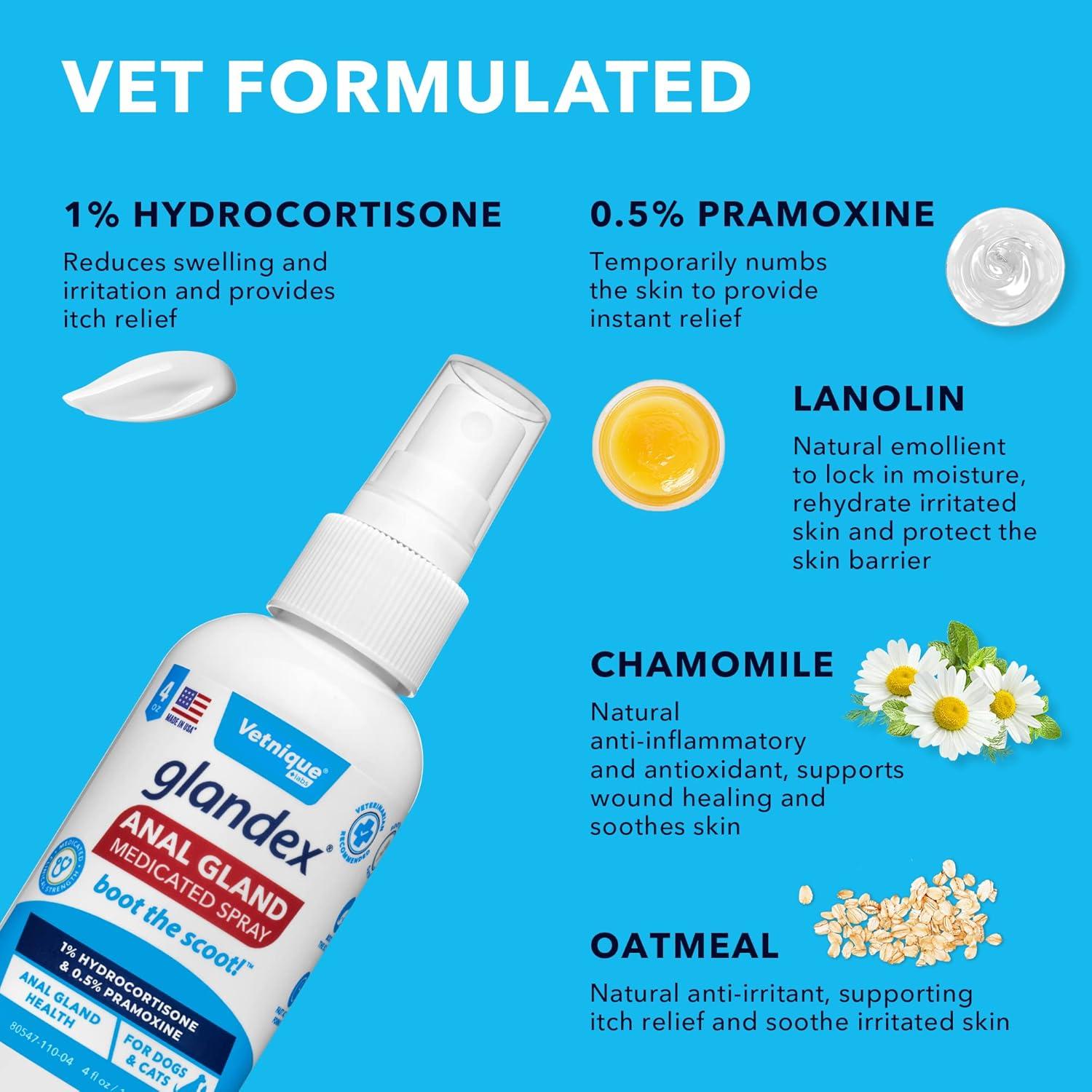 imageGlandex Anal Gland Medicated Spray for Dogs ampamp Cats 4oz and Glandex Anal Gland Support Chews 30 Ct Bundle Dog Deodorizing ampamp AntiItch for Dogs Anal Gland Treats with Probiotics