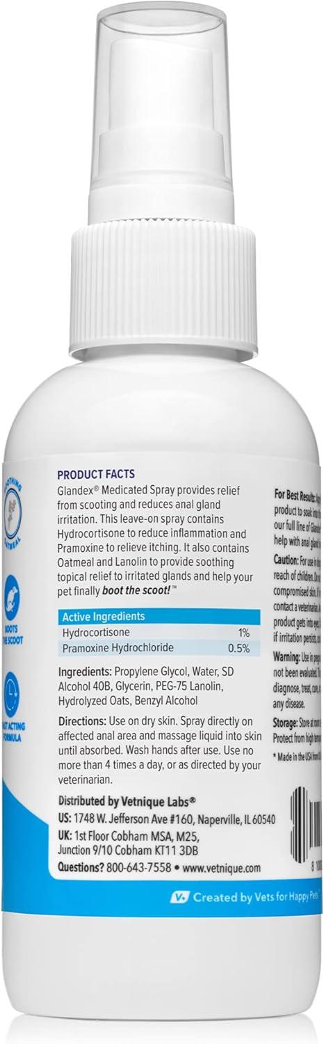 imageGlandex Anal Gland Medicated Spray for Dogs ampamp Cats 4oz and Glandex Anal Gland Support Chews 30 Ct Bundle Dog Deodorizing ampamp AntiItch for Dogs Anal Gland Treats with Probiotics