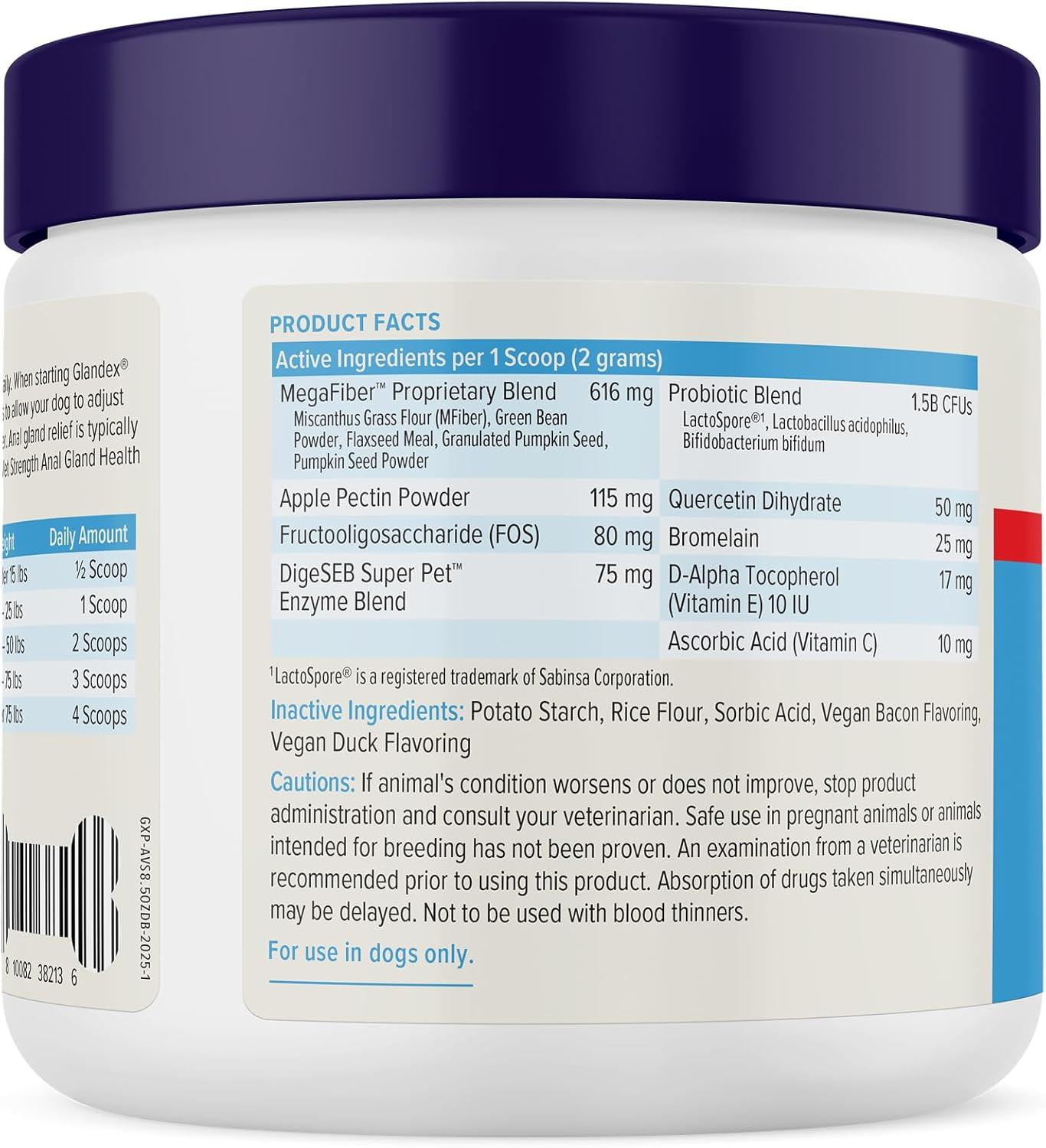 imageGlandex Dog Fiber Supplement Powder for Anal Glands with Pumpkin Digestive Enzymes ampamp Probiotics  Vet Recommended Regular or Advanced Strength  Boot The Scoot 55 oz Vegan SalmonAdvanced Strength Duck  Bacon