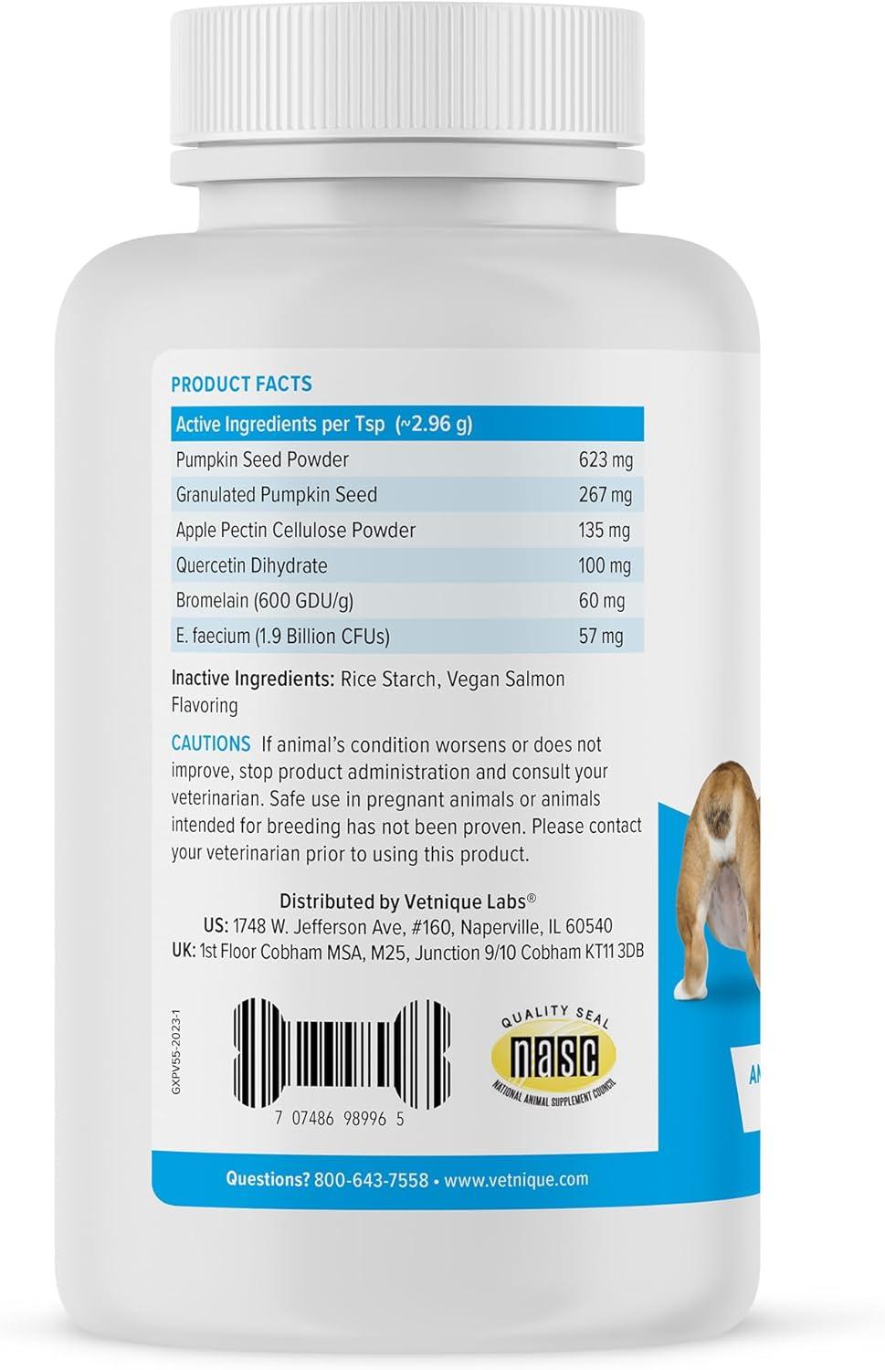 imageGlandex Dog Fiber Supplement Powder for Anal Glands with Pumpkin Digestive Enzymes ampamp Probiotics  Vet Recommended Regular or Advanced Strength  Boot The Scoot 55 oz Vegan SalmonVegan Salmon