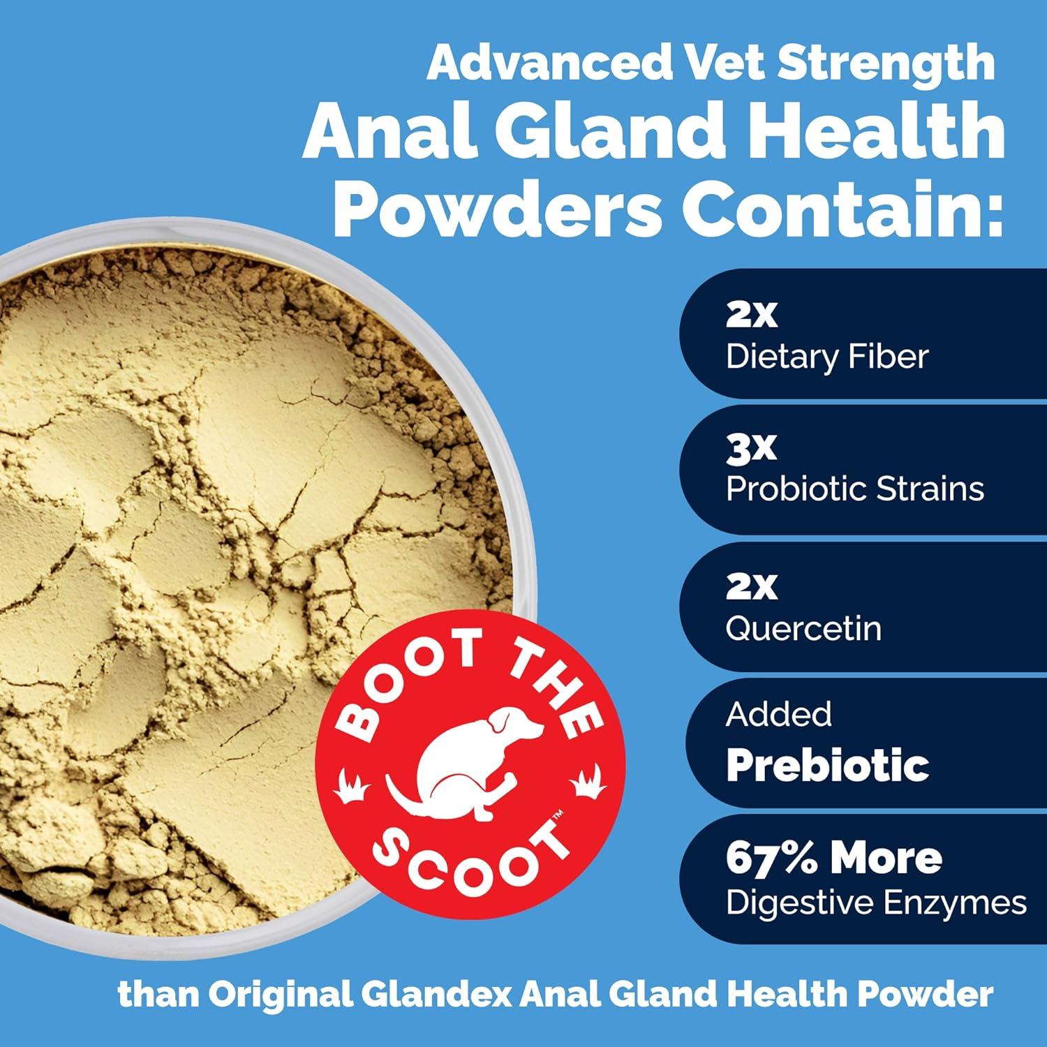imageGlandex Dog Fiber Supplement Powder for Anal Glands with Pumpkin Digestive Enzymes ampamp Probiotics  Vet Recommended Regular or Advanced Strength  Boot The Scoot 55 oz Vegan SalmonAdvanced Strength Duck  Bacon