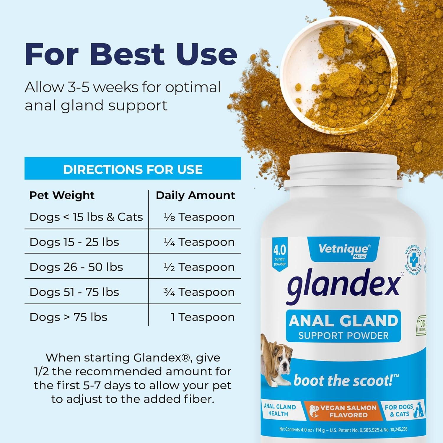 imageGlandex Dog Fiber Supplement Powder for Anal Glands with Pumpkin Digestive Enzymes ampamp Probiotics  Vet Recommended Regular or Advanced Strength  Boot The Scoot 55 oz Vegan SalmonVegan Salmon