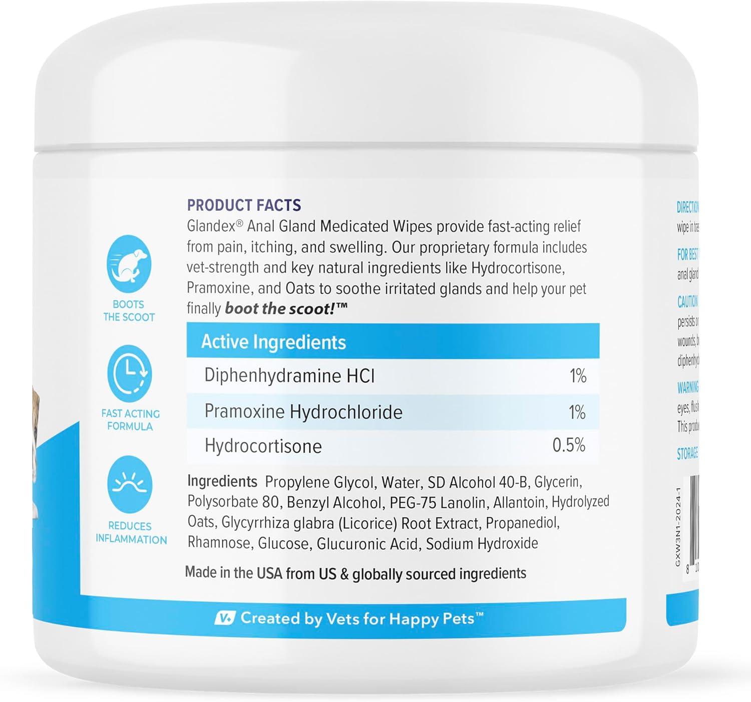 imageGlandex for Dogs Medicated Anal Gland Wipes 50ct ampamp Glandex Advanced VetStrength Anal Gland Supplement Chews 120ct Duck ampamp Bacon Flavor Bundle MaximumStrength Anal Gland Care for Dogs
