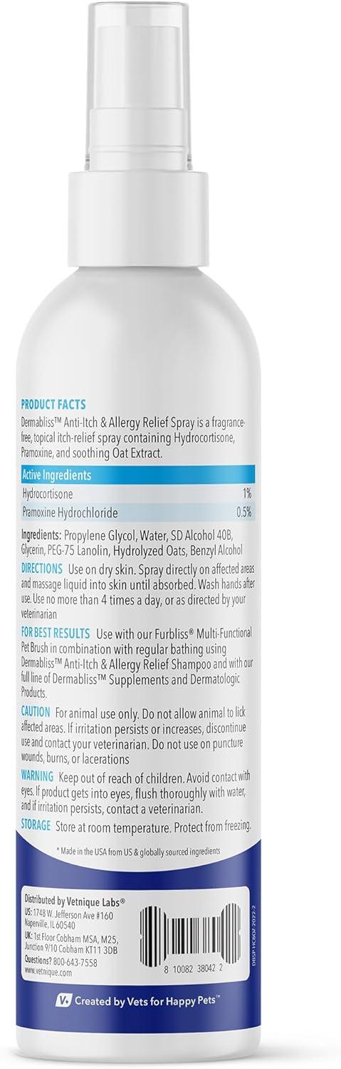 imageVetnique Dermabliss Anti Itch Spray for Dogs ampamp Cats with Hydrocortisone for Allergies and Immediate Dog Itching Skin Relief  Fragrance Free with Soothing Oat Extract 8oz8oz