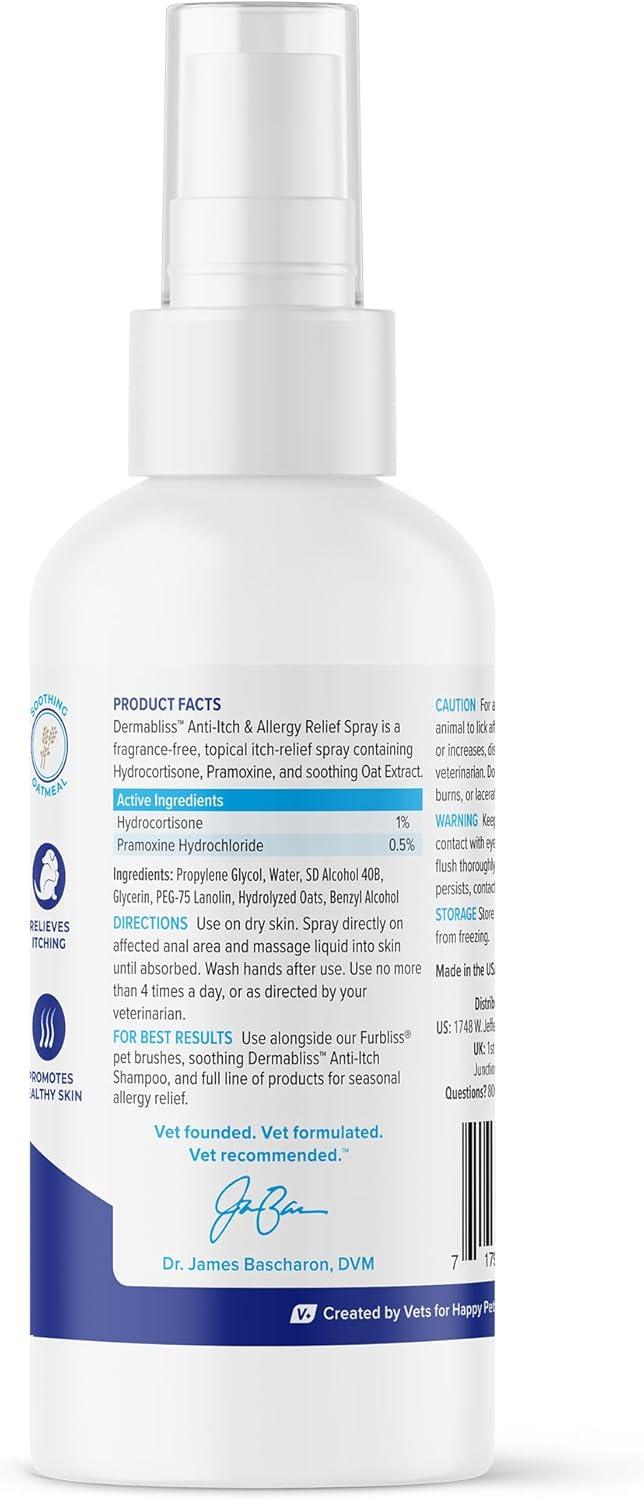 imageVetnique Dermabliss Anti Itch Spray for Dogs ampamp Cats with Hydrocortisone for Allergies and Immediate Dog Itching Skin Relief  Fragrance Free with Soothing Oat Extract 8oz4oz