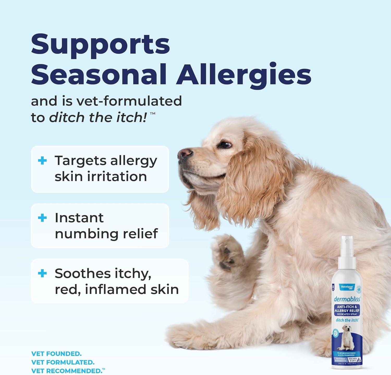 imageVetnique Dermabliss Anti Itch Spray for Dogs ampamp Cats with Hydrocortisone for Allergies and Immediate Dog Itching Skin Relief  Fragrance Free with Soothing Oat Extract 8oz8oz