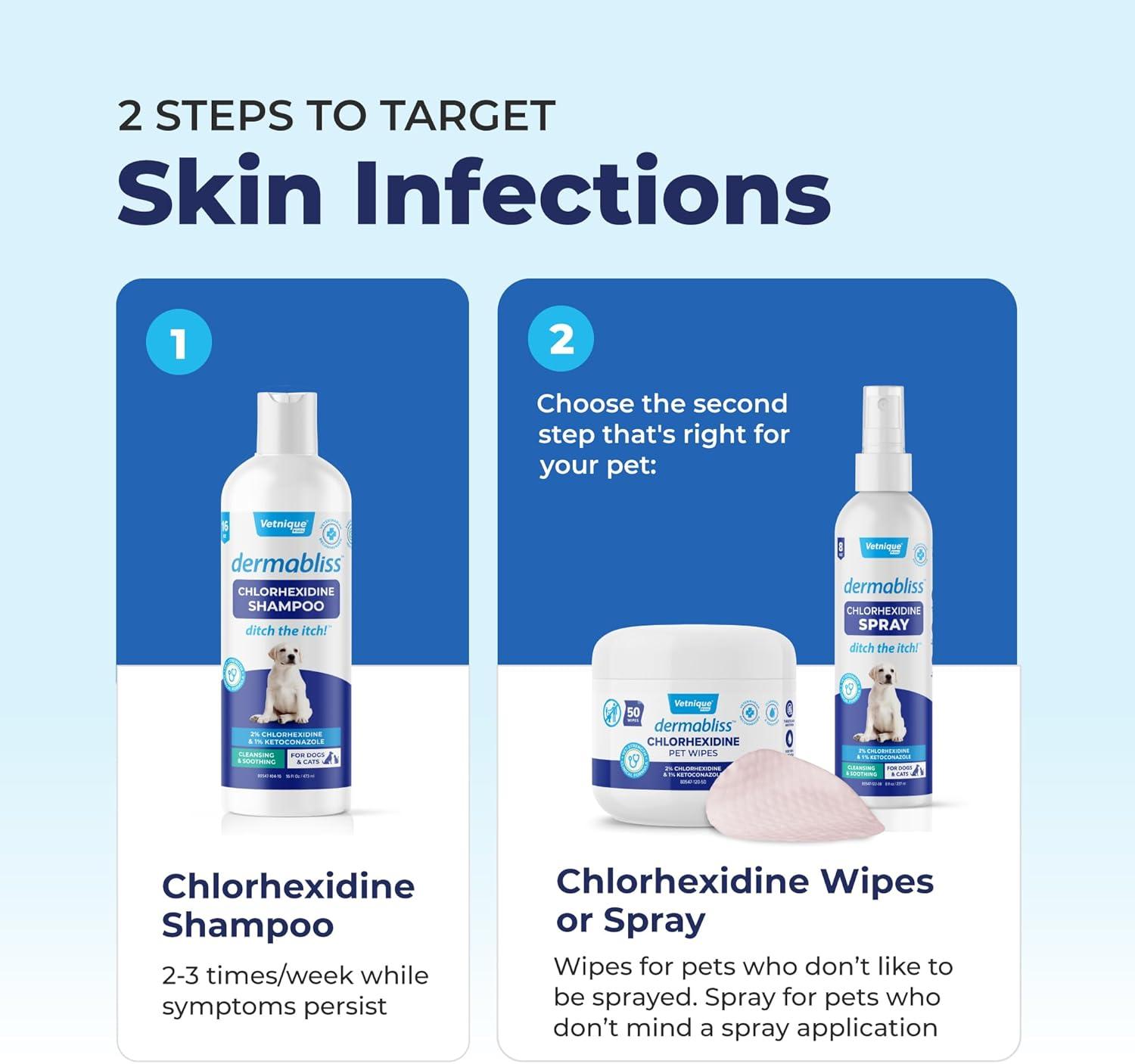 imageVetnique Dermabliss Chlorhexidine for Dogs Skin Health Antibacterial Wipes for Dogs for Infections Irritation ampamp Redness Relief Skin Wipes 50 CountSkin Wipes