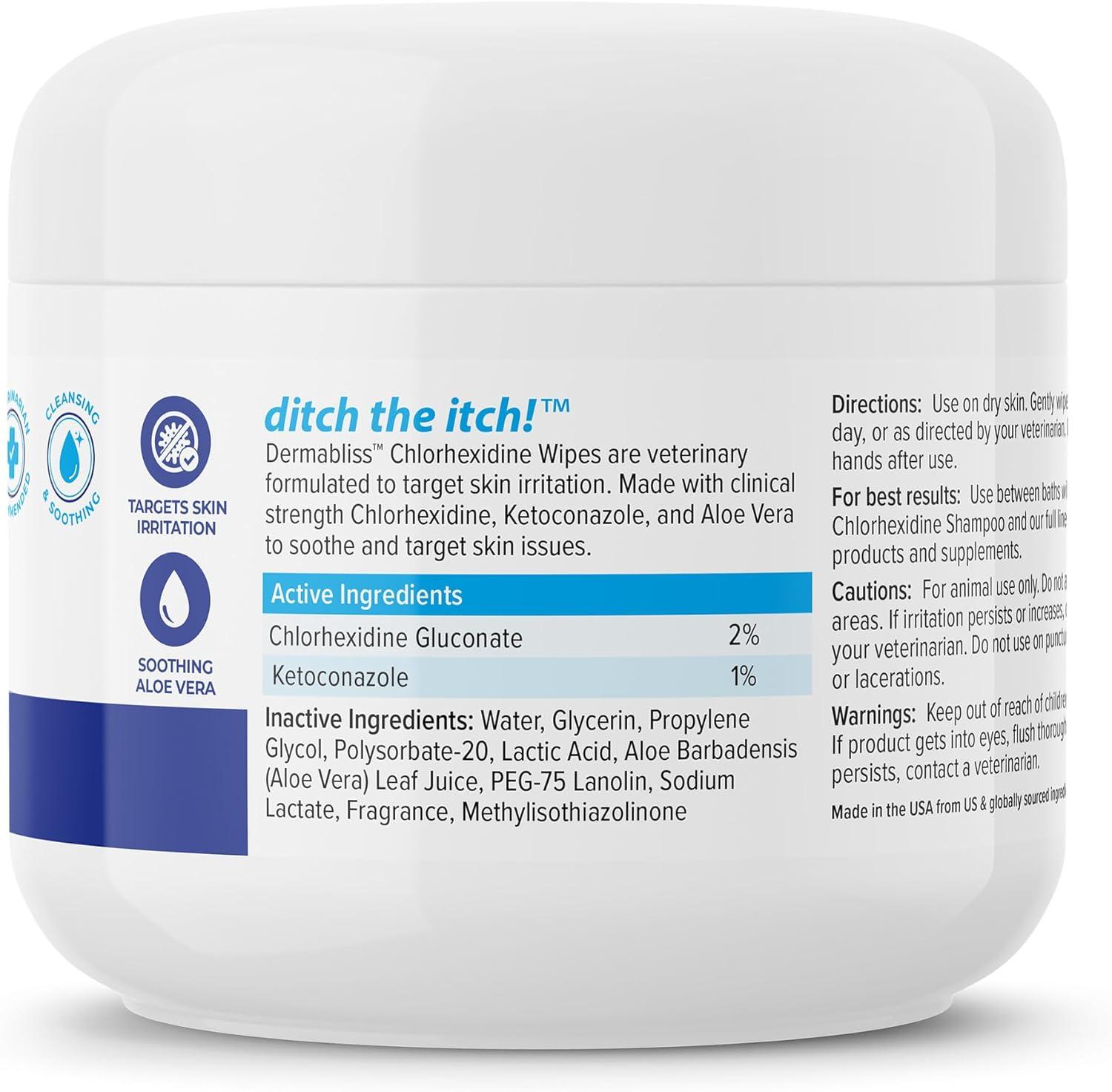 imageVetnique Dermabliss Chlorhexidine for Dogs Skin Health Antibacterial Wipes for Dogs for Infections Irritation ampamp Redness Relief Skin Wipes 50 CountSkin Wipes