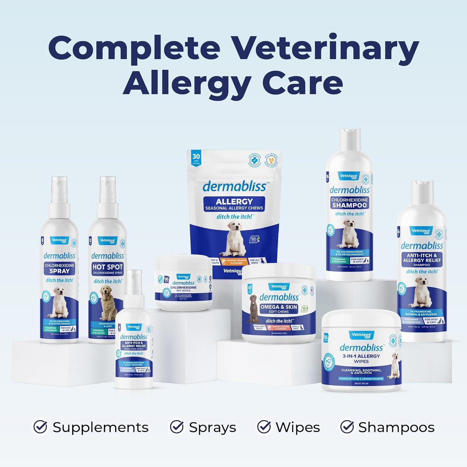 imageVetnique Dermabliss Dog Face Wipes  Medicated Chlorhexidine Wipes for Dogs with Wrinkles French Bulldog English Bulldog Dog Grooming Wipes Cleaning ampamp Deodorizing Dog Wipes 60 Count