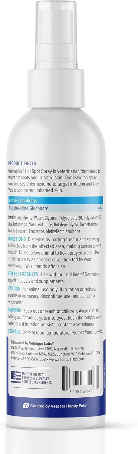 imageVetnique Dermabliss Hot Spot Treatment for Dogs  Antiseptic Medicated Chlorhexidine Spray  Vet Recommended for Skin Infections Hot Spots ampamp Irritation Hot Spot Spray 8oz