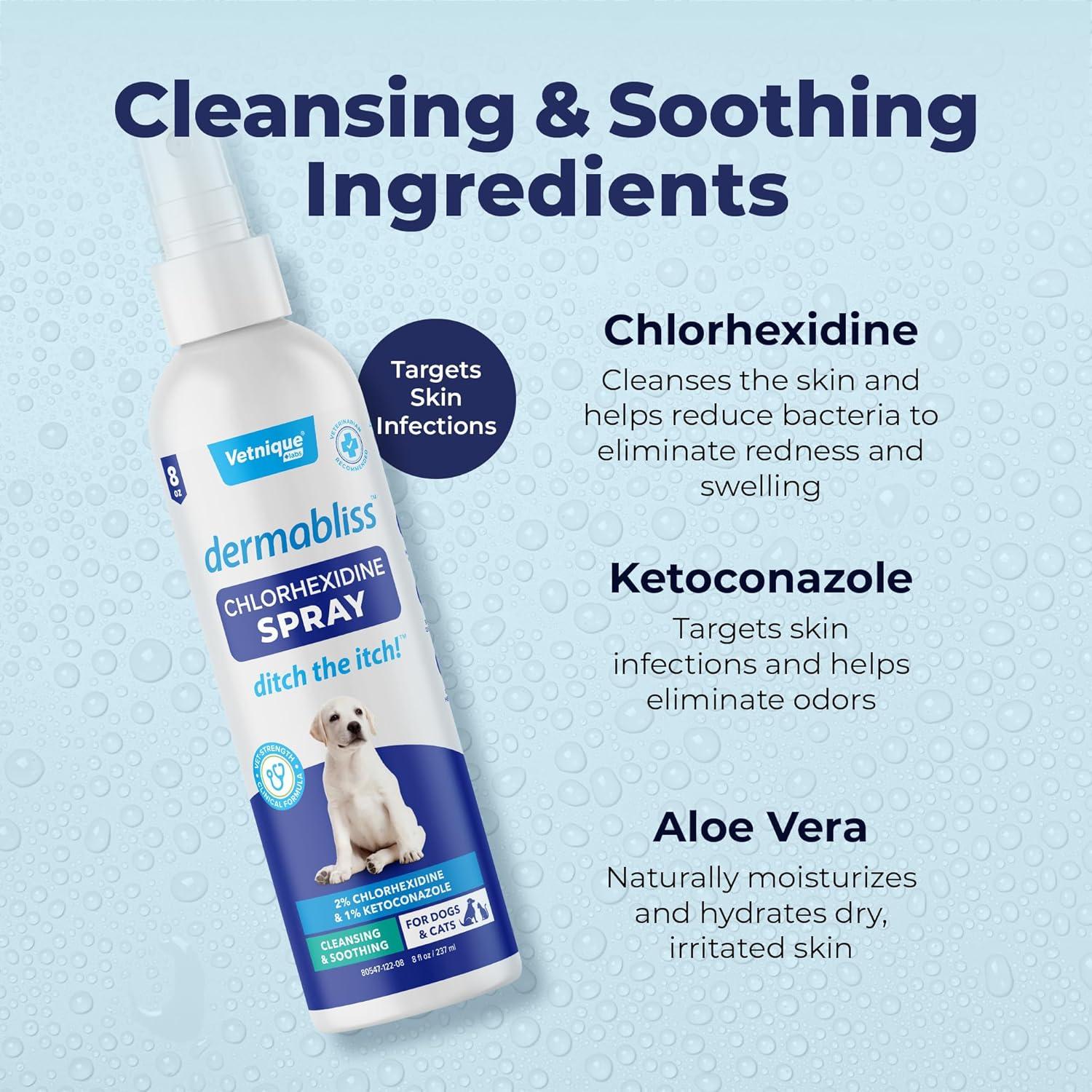 imageVetnique Dermabliss Hot Spot Treatment for Dogs  Antiseptic Medicated Chlorhexidine Spray  Vet Recommended for Skin Infections Hot Spots ampamp Irritation Hot Spot Spray 8oz