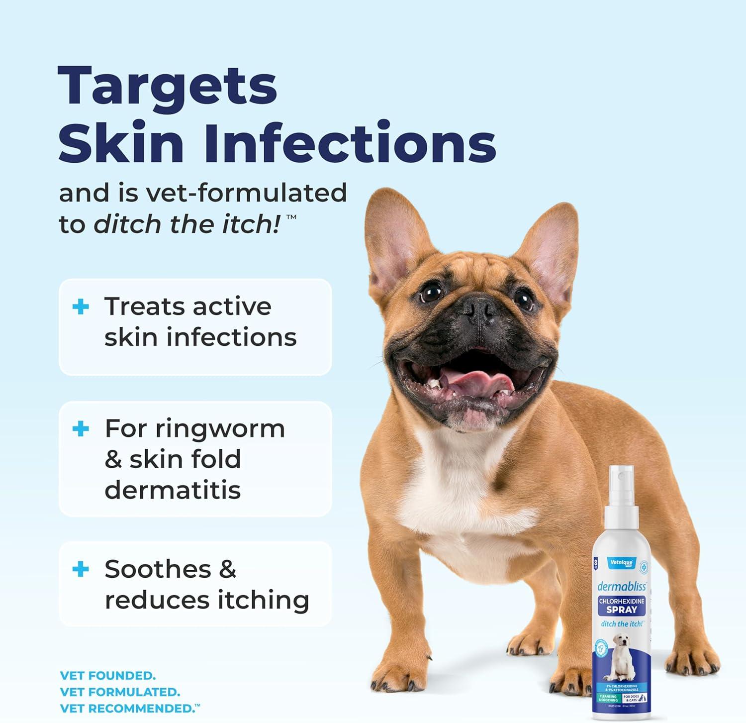 imageVetnique Dermabliss Medicated Chlorhexidine Antiseptic Skin Spray for Dogs ampamp Cats Supports Skin Infections and Irritations 8oz
