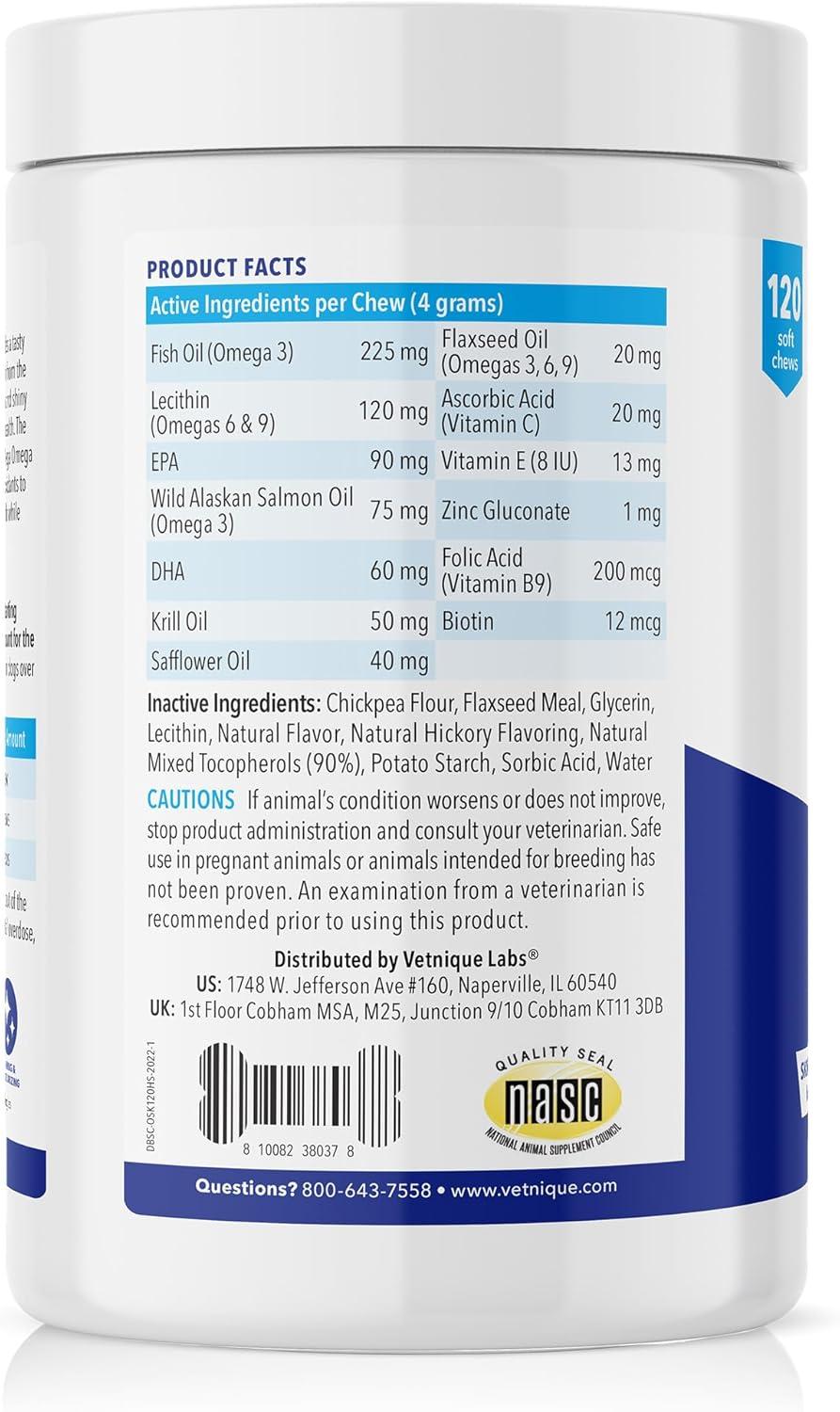 imageVetnique Dermabliss Omega ampamp Skin Health Fish Oil for Dogs Soft Chews Healthy Skin ampamp Coat for Dogs with Biotin ampamp DHA  Hickory Salmon Dog Treats 30 Count Chews120ct Chews
