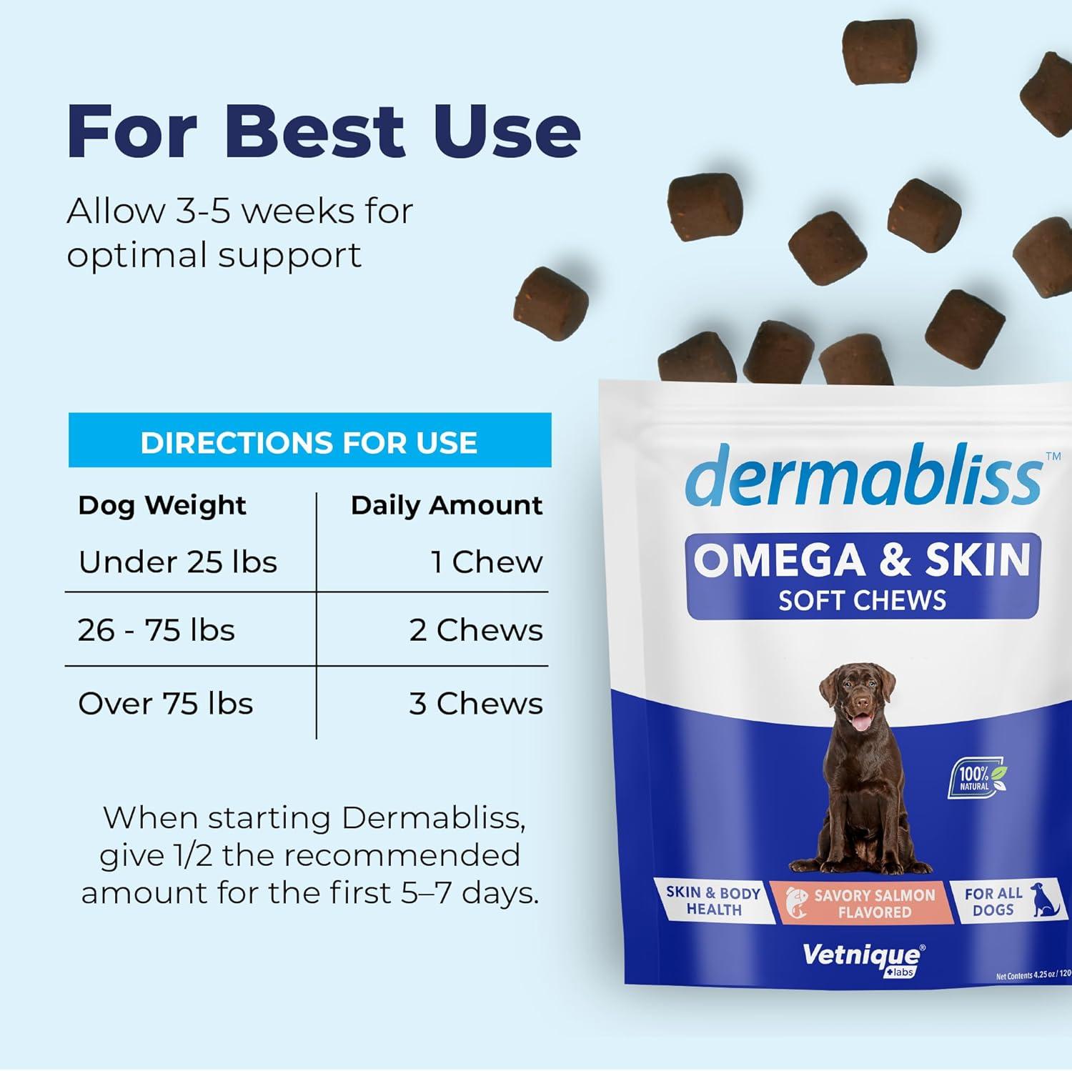 imageVetnique Dermabliss Omega ampamp Skin Health Fish Oil for Dogs Soft Chews Healthy Skin ampamp Coat for Dogs with Biotin ampamp DHA  Hickory Salmon Dog Treats 30 Count Chews30ct Chews