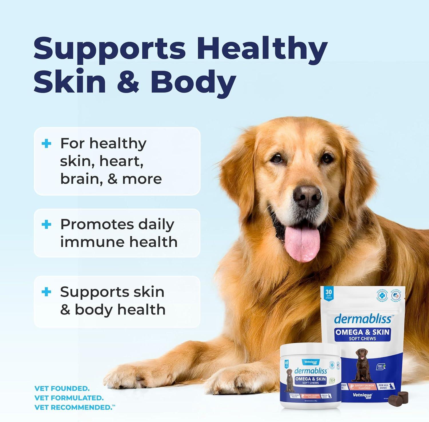 imageVetnique Dermabliss Omega ampamp Skin Health Fish Oil for Dogs Soft Chews Healthy Skin ampamp Coat for Dogs with Biotin ampamp DHA  Hickory Salmon Dog Treats 30 Count Chews30ct Chews