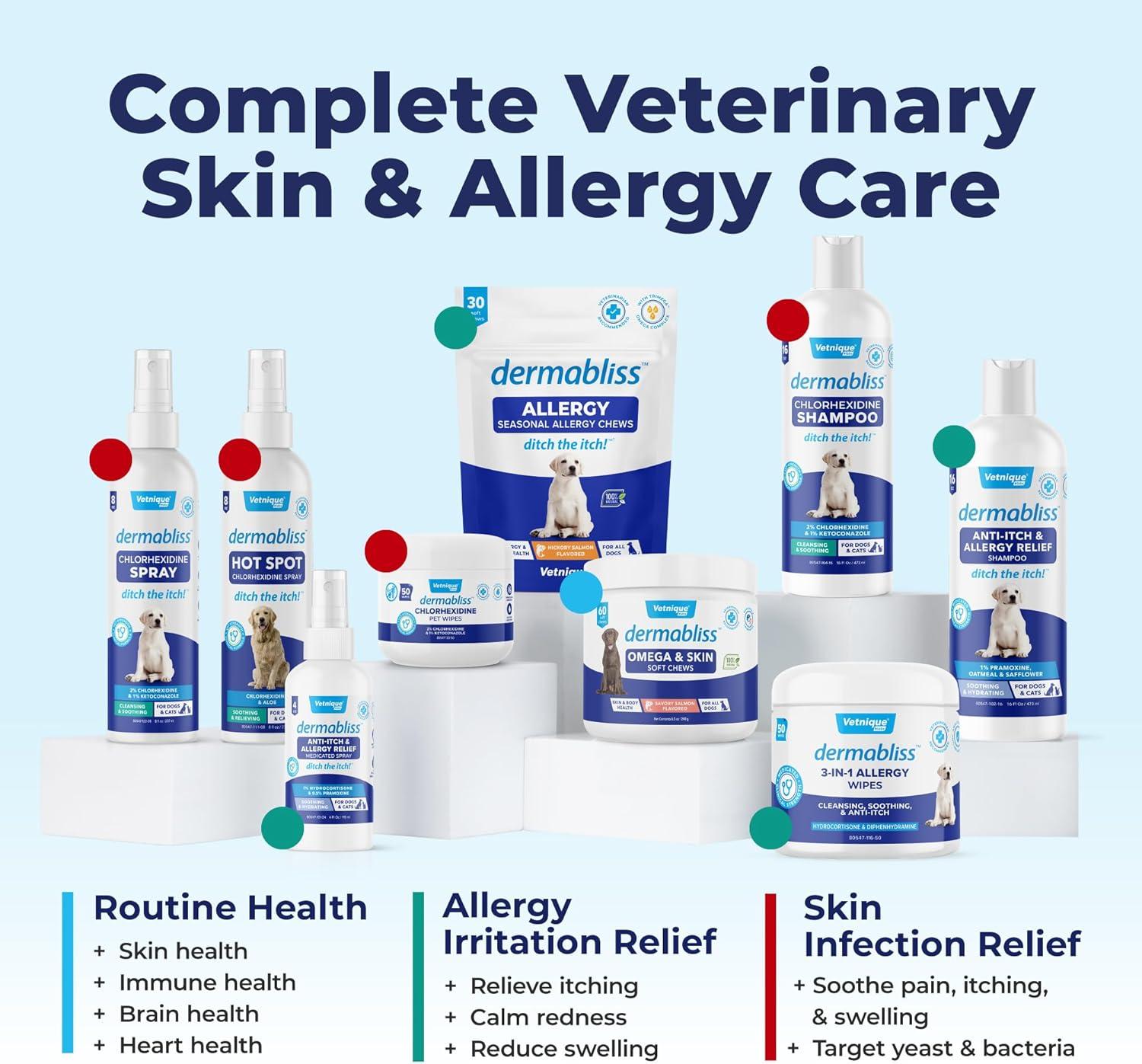 imageVetnique Dermabliss Omega ampamp Skin Health Fish Oil for Dogs Soft Chews Healthy Skin ampamp Coat for Dogs with Biotin ampamp DHA  Hickory Salmon Dog Treats 30 Count Chews120ct Chews