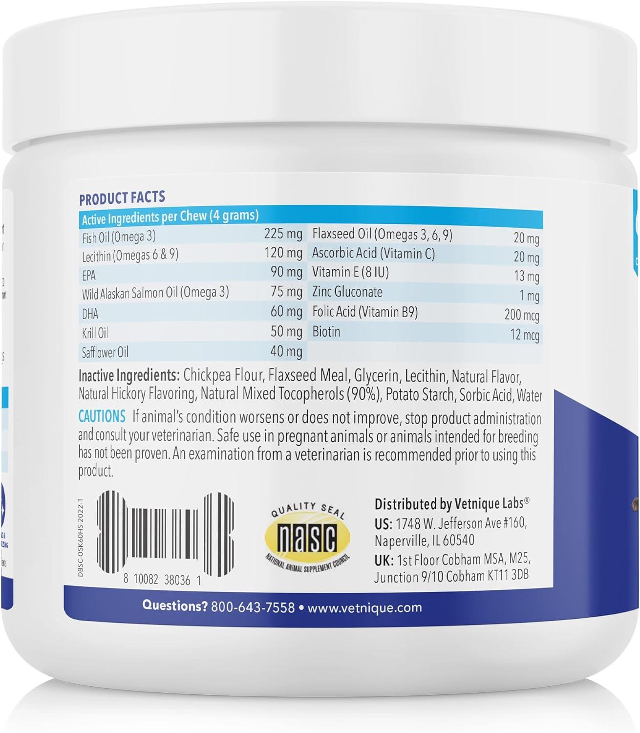 imageVetnique Dermabliss Omega ampamp Skin Health Fish Oil for Dogs Soft Chews Healthy Skin ampamp Coat for Dogs with Biotin ampamp DHA  Hickory Salmon Dog Treats 30 Count Chews60ct Chews