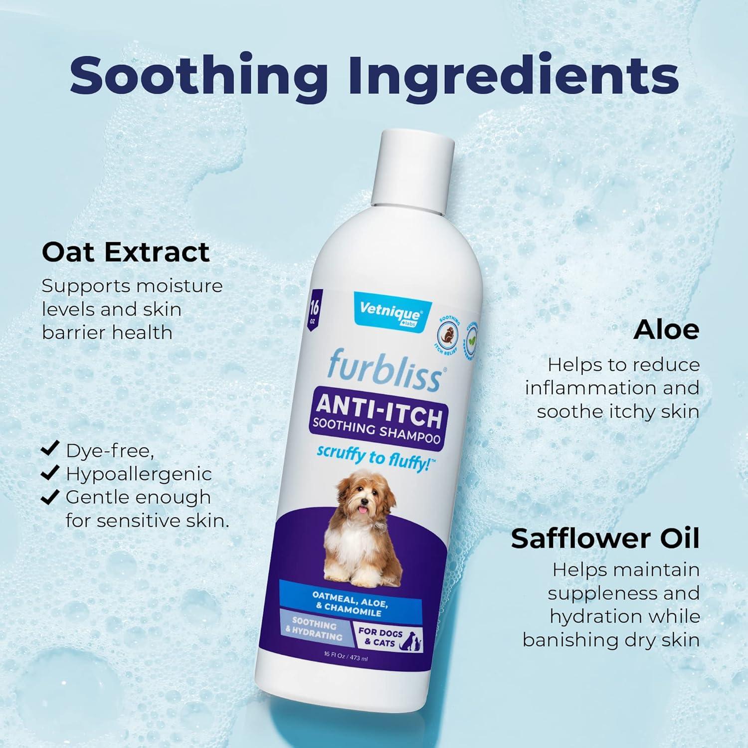 imageVetnique Furbliss Shampoo for Dogs with Itchy Skin Hypoallergenic Calming for Sensitive Skin Grooming Care Puppy Shampoo AntiItchAntiItch