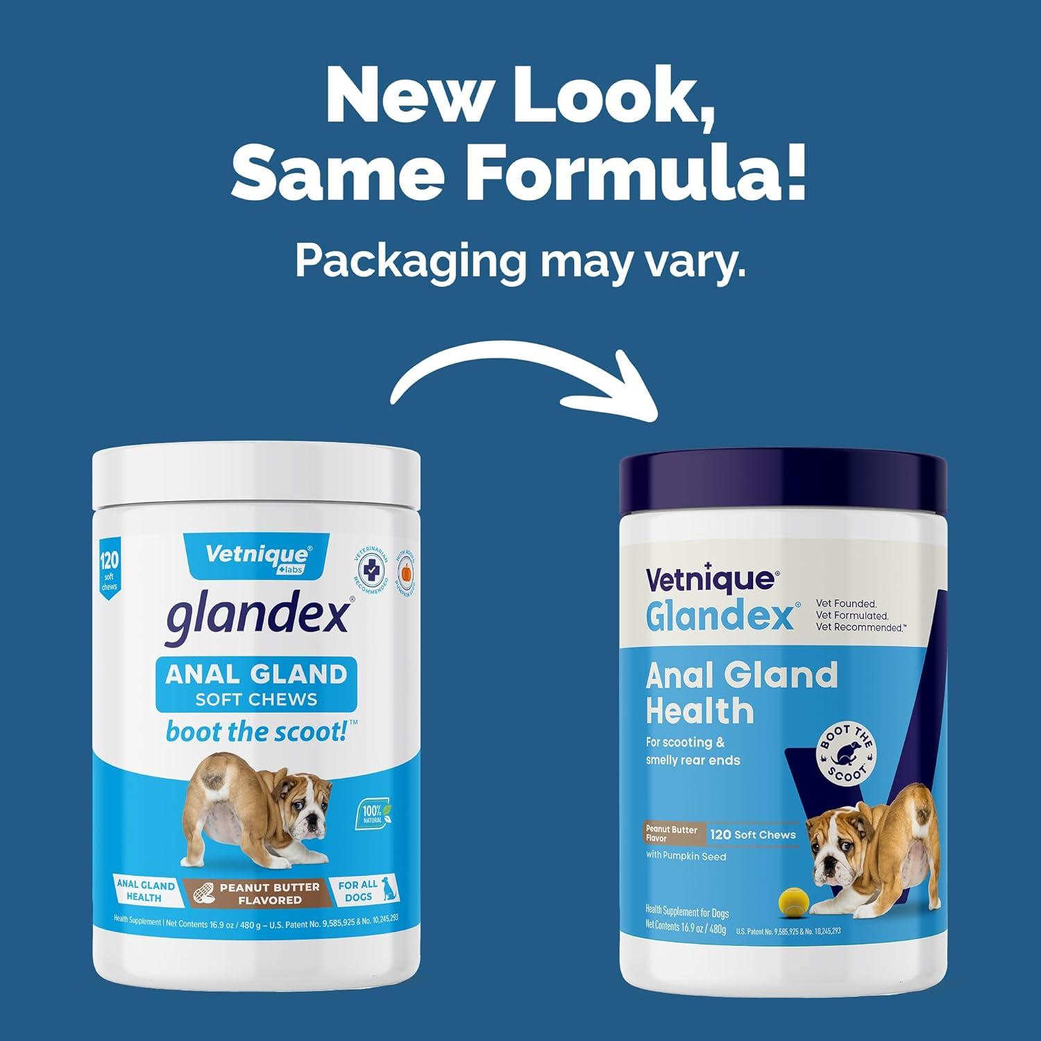 imageVetnique Glandex Anal Gland Soft Chew Treats with Pumpkin for Dogs Digestive Enzymes Probiotics Fiber Supplement for Dogs Boot The Scoot Advanced Strength DuckBacon Chews Veg 30 CountPeanut Butter Chews