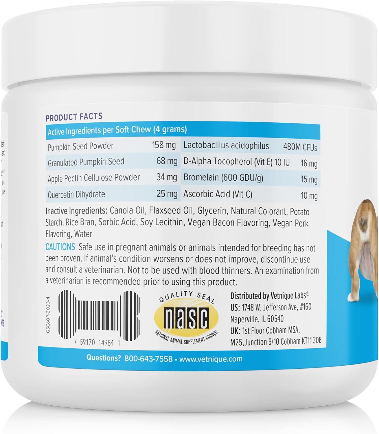 imageVetnique Glandex Anal Gland Soft Chew Treats with Pumpkin for Dogs Digestive Enzymes Probiotics Fiber Supplement for Dogs Boot The Scoot Advanced Strength DuckBacon Chews Veg 30 CountBaconPork Chews