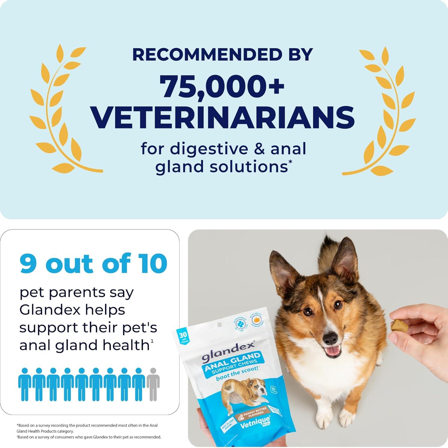 imageVetnique Glandex Anal Gland Soft Chew Treats with Pumpkin for Dogs Digestive Enzymes Probiotics Fiber Supplement for Dogs Boot The Scoot Advanced Strength DuckBacon Chews Veg 30 CountBaconPork Chews