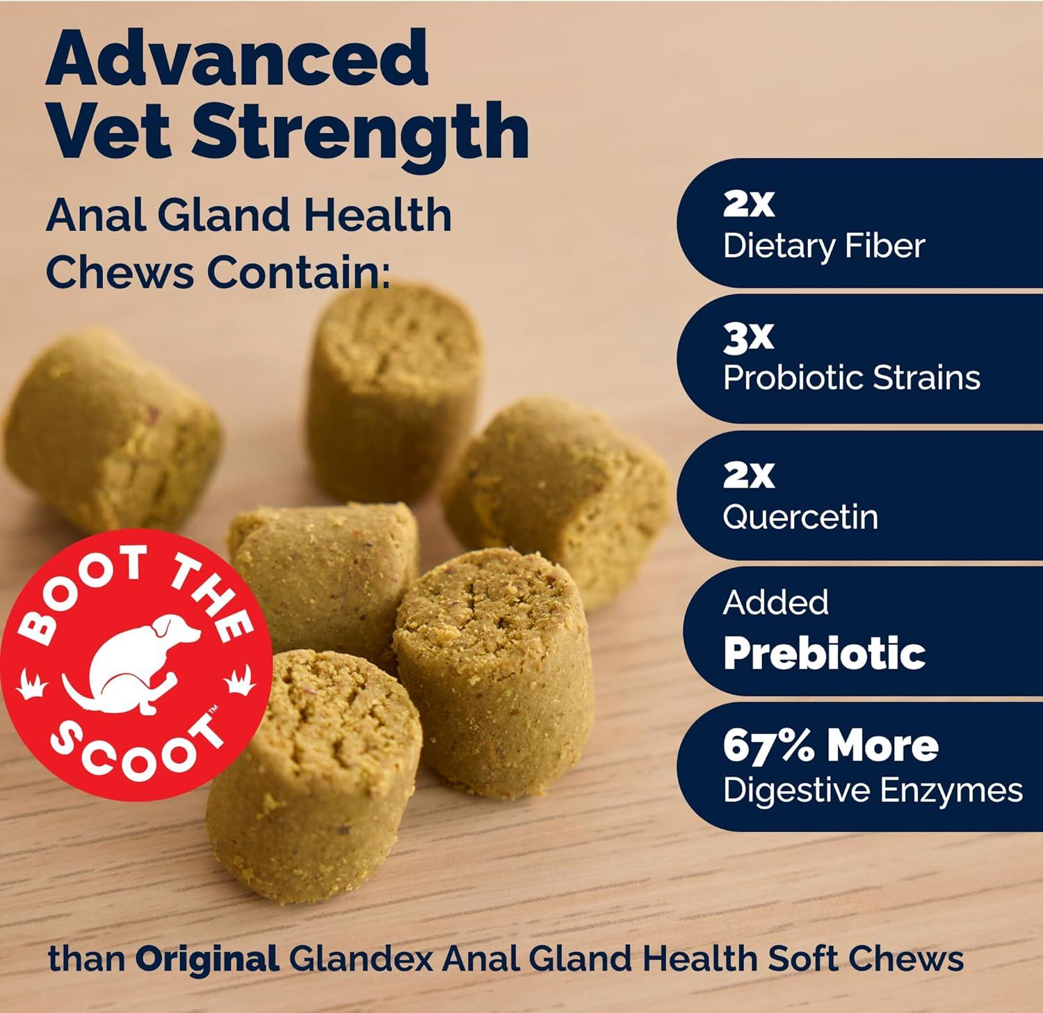 imageVetnique Glandex Anal Gland Soft Chew Treats with Pumpkin for Dogs Digestive Enzymes Probiotics Fiber Supplement for Dogs Boot The Scoot Advanced Strength DuckBacon Chews Veg 30 CountAdvanced Strength DuckBacon Chews Vegetarian