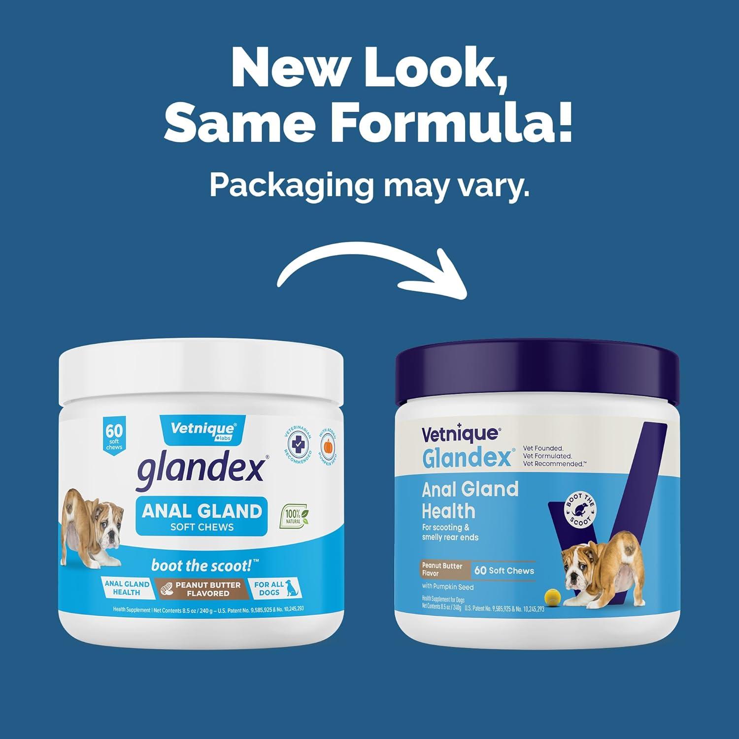 imageVetnique Glandex Anal Gland Soft Chew Treats with Pumpkin for Dogs Digestive Enzymes Probiotics Fiber Supplement for Dogs Boot The Scoot Advanced Strength DuckBacon Chews Veg 30 CountPeanut Butter Chews