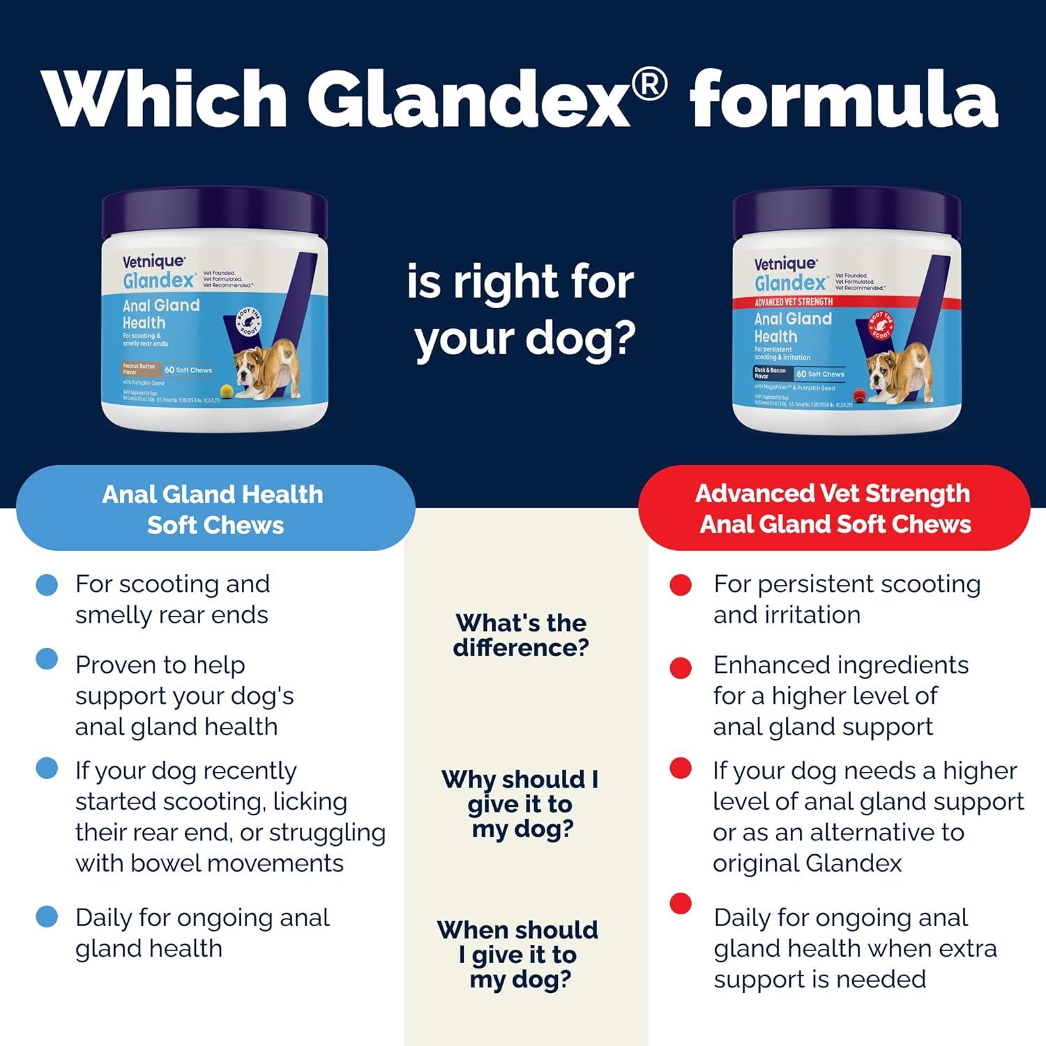 imageVetnique Glandex Anal Gland Soft Chew Treats with Pumpkin for Dogs Digestive Enzymes Probiotics Fiber Supplement for Dogs Boot The Scoot Advanced Strength DuckBacon Chews Veg 30 CountBaconPork Chews
