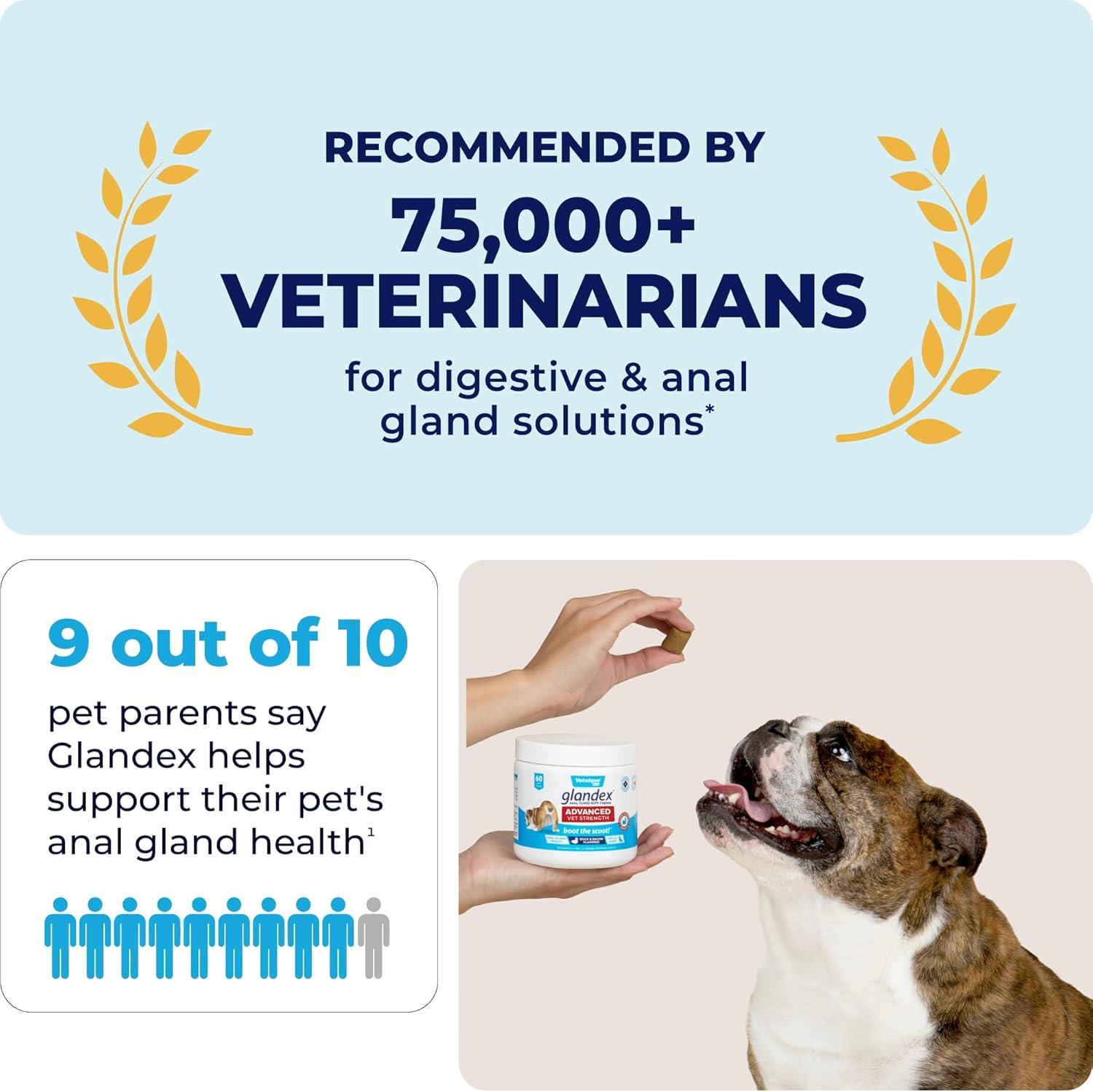 imageVetnique Glandex Anal Gland Soft Chew Treats with Pumpkin for Dogs Digestive Enzymes Probiotics Fiber Supplement for Dogs Boot The Scoot Advanced Strength DuckBacon Chews Veg 30 CountAdvanced Strength DuckBacon Chews Vegetarian