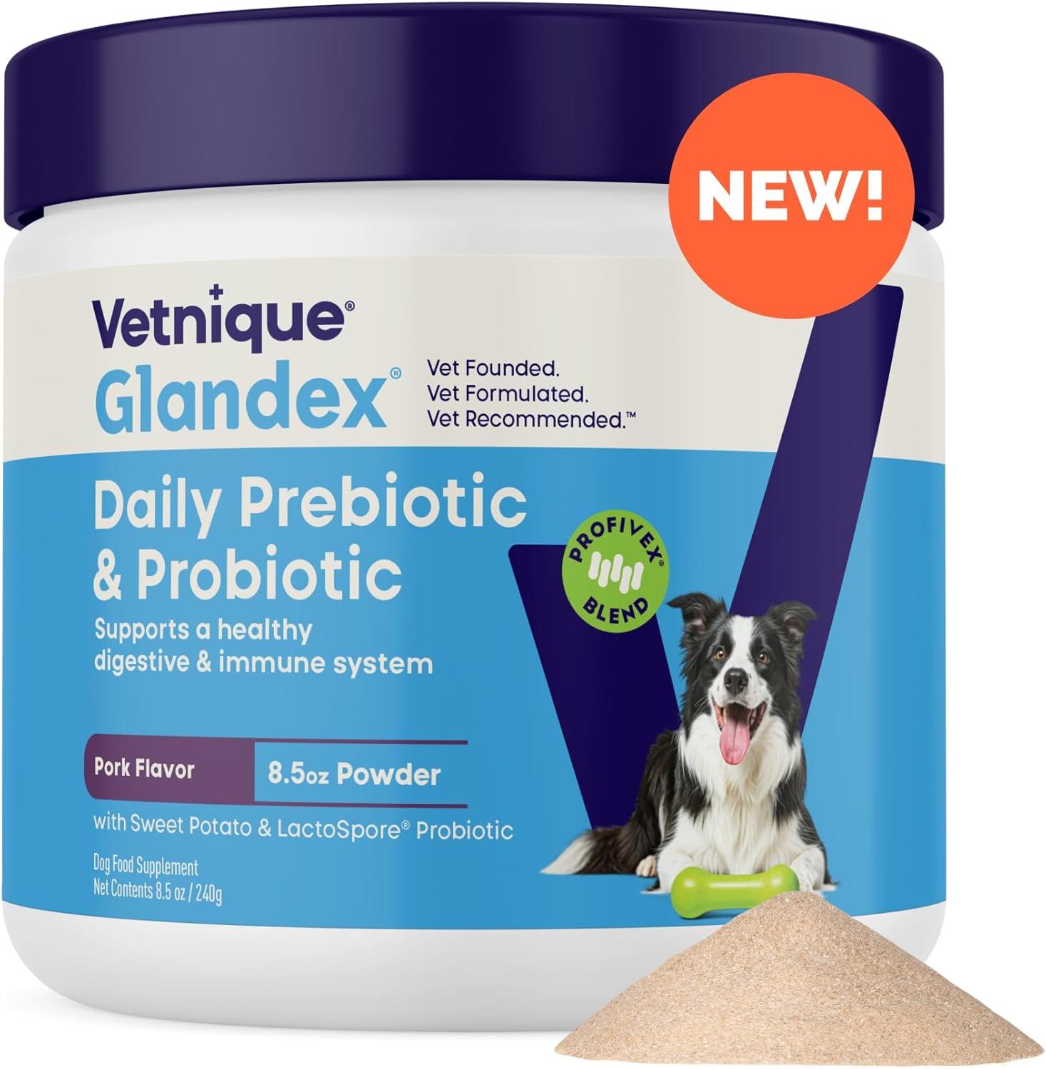 imageVetnique Glandex Daily Probiotics for Dogs with Prebiotics to Support Gut Health with Fiber and Digestive Enzymes Probiotic Chews or Powders 120ct Chews Bacon ChewsPork Powder