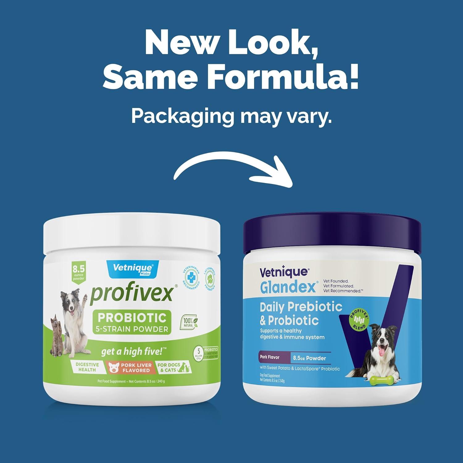 imageVetnique Glandex Daily Probiotics for Dogs with Prebiotics to Support Gut Health with Fiber and Digestive Enzymes Probiotic Chews or Powders 120ct Chews Bacon ChewsPork Powder