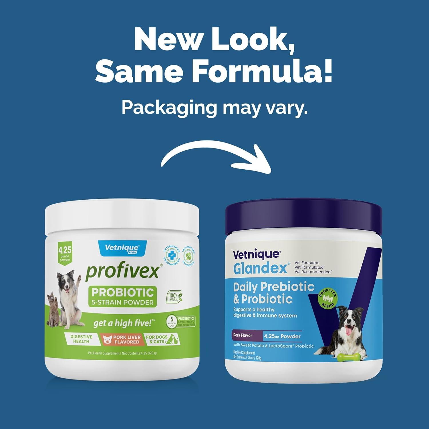 imageVetnique Glandex Daily Probiotics for Dogs with Prebiotics to Support Gut Health with Fiber and Digestive Enzymes Probiotic Chews or Powders 120ct Chews Bacon ChewsPork Powder