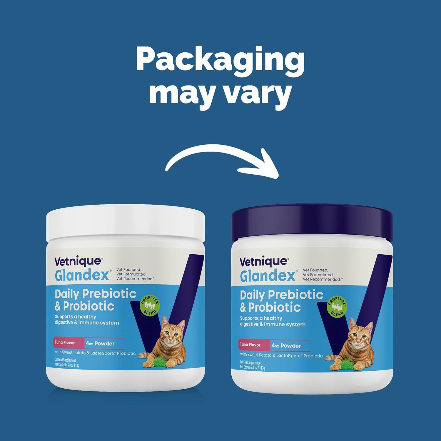 imageVetnique Glandex Feline Anal Gland or Daily Probiotic Fiber Supplement Powder for Cats with Digestive Enzyme Probiotics and Pumpkin Vet Recommended for Healthy Bowels 4oz Anal Gland Powder  TunaProbiotic Powder  Tuna