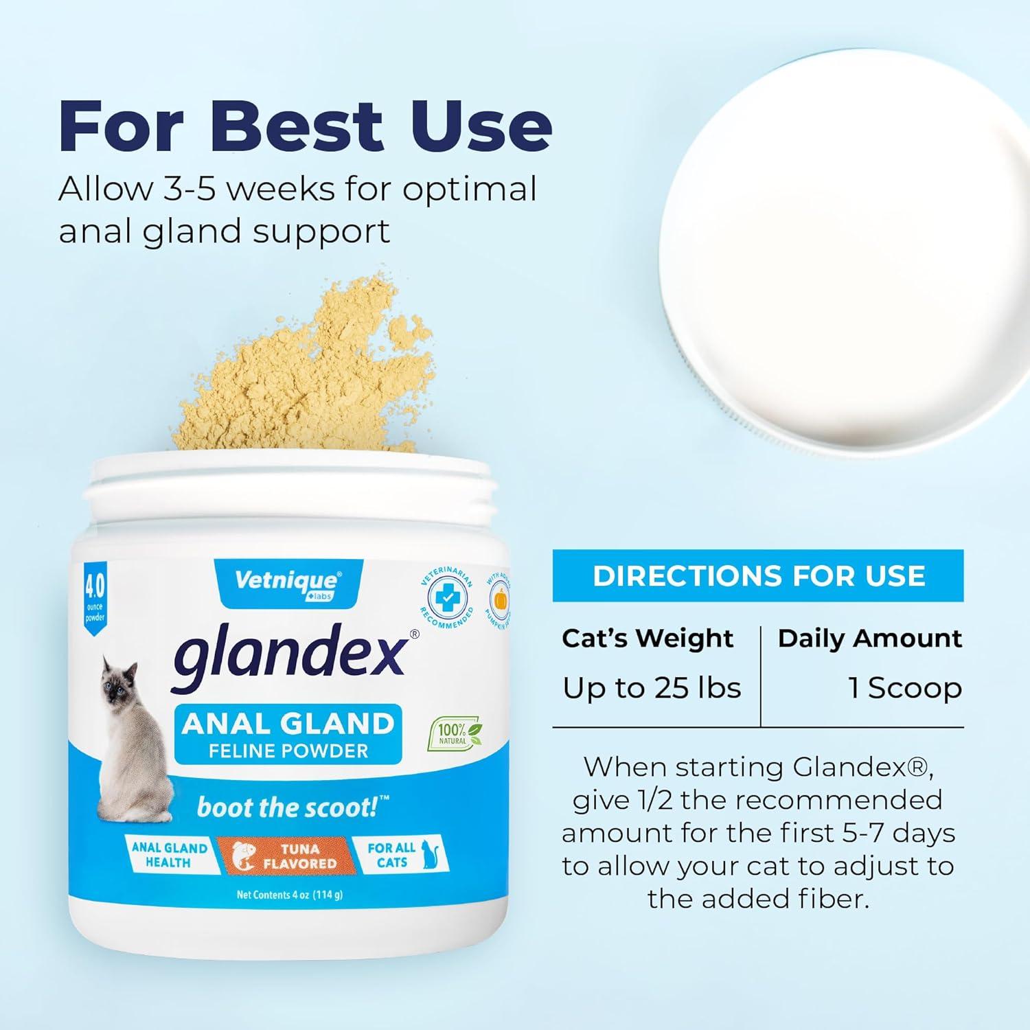 imageVetnique Glandex Feline Anal Gland or Daily Probiotic Fiber Supplement Powder for Cats with Digestive Enzyme Probiotics and Pumpkin Vet Recommended for Healthy Bowels 4oz Anal Gland Powder  TunaAnal Gland Powder  Tuna