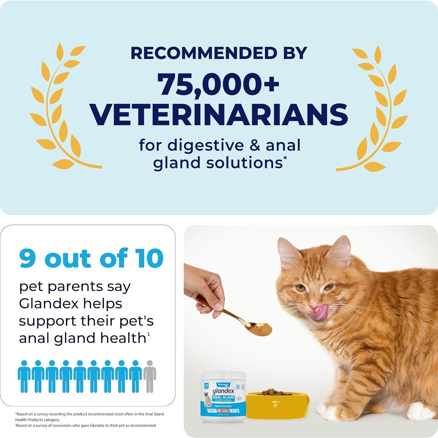 imageVetnique Glandex Feline Anal Gland or Daily Probiotic Fiber Supplement Powder for Cats with Digestive Enzyme Probiotics and Pumpkin Vet Recommended for Healthy Bowels 4oz Anal Gland Powder  TunaAnal Gland Powder  Tuna