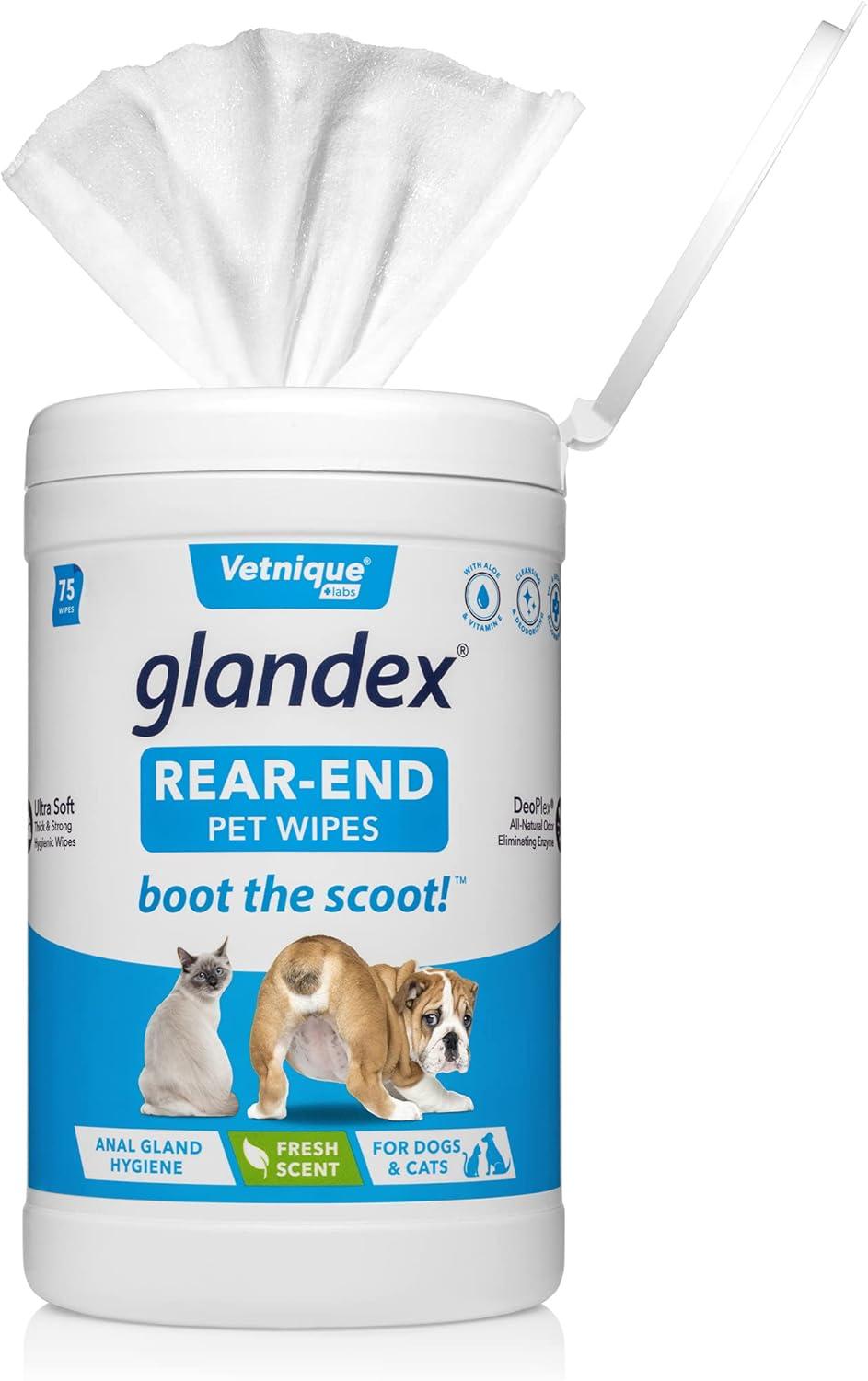 imageVetnique Glandex for Dogs 60ct Peanut Butter Anal Gland Support Chews and Glandex Pet Wipes 75ct Bundle