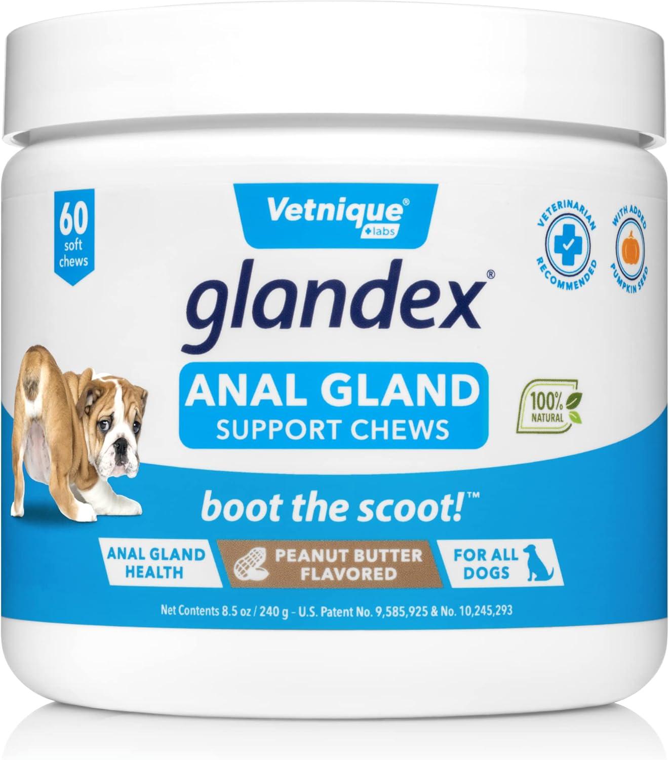 imageVetnique Glandex for Dogs 60ct Peanut Butter Anal Gland Support Chews and Glandex Pet Wipes 75ct Bundle