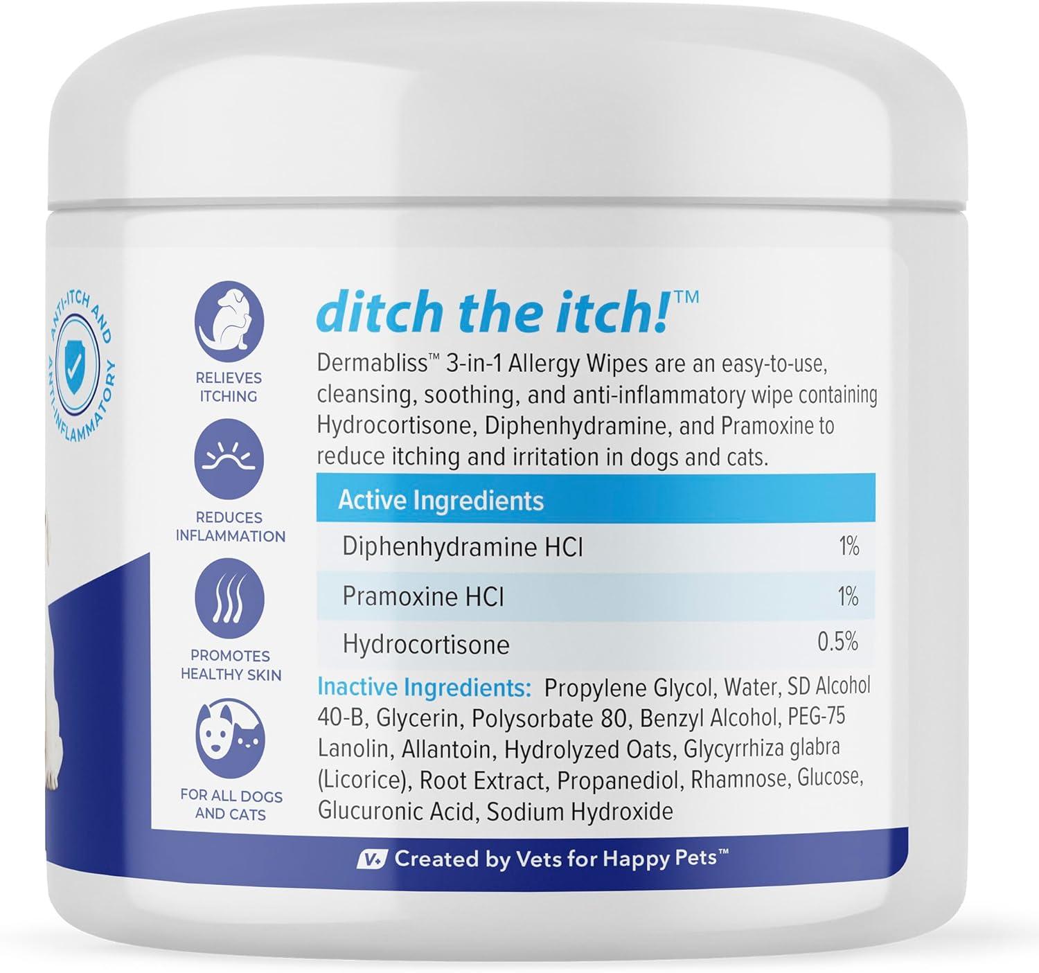 imageVetnique Labs Dermabliss 3in1 Wipes and Dermabliss AntiItch ampamp Allergy Relief Spray 8oz Bundle Seasonal Allergy Wipes for Dogs with Itchy Skin Plus Targeted Itch Relief Hydrocortisone Spray