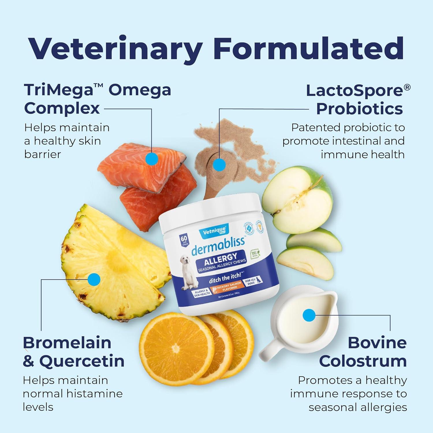 imageVetnique Labs Dermabliss Allergy Chews 60ct ampamp Glandex Anal Gland Support Chews 60ct Peanut Butter Bundle VetStrength Dog Vitamins ampamp Supplements Anal Gland Support with Probiotics Dog Allergies