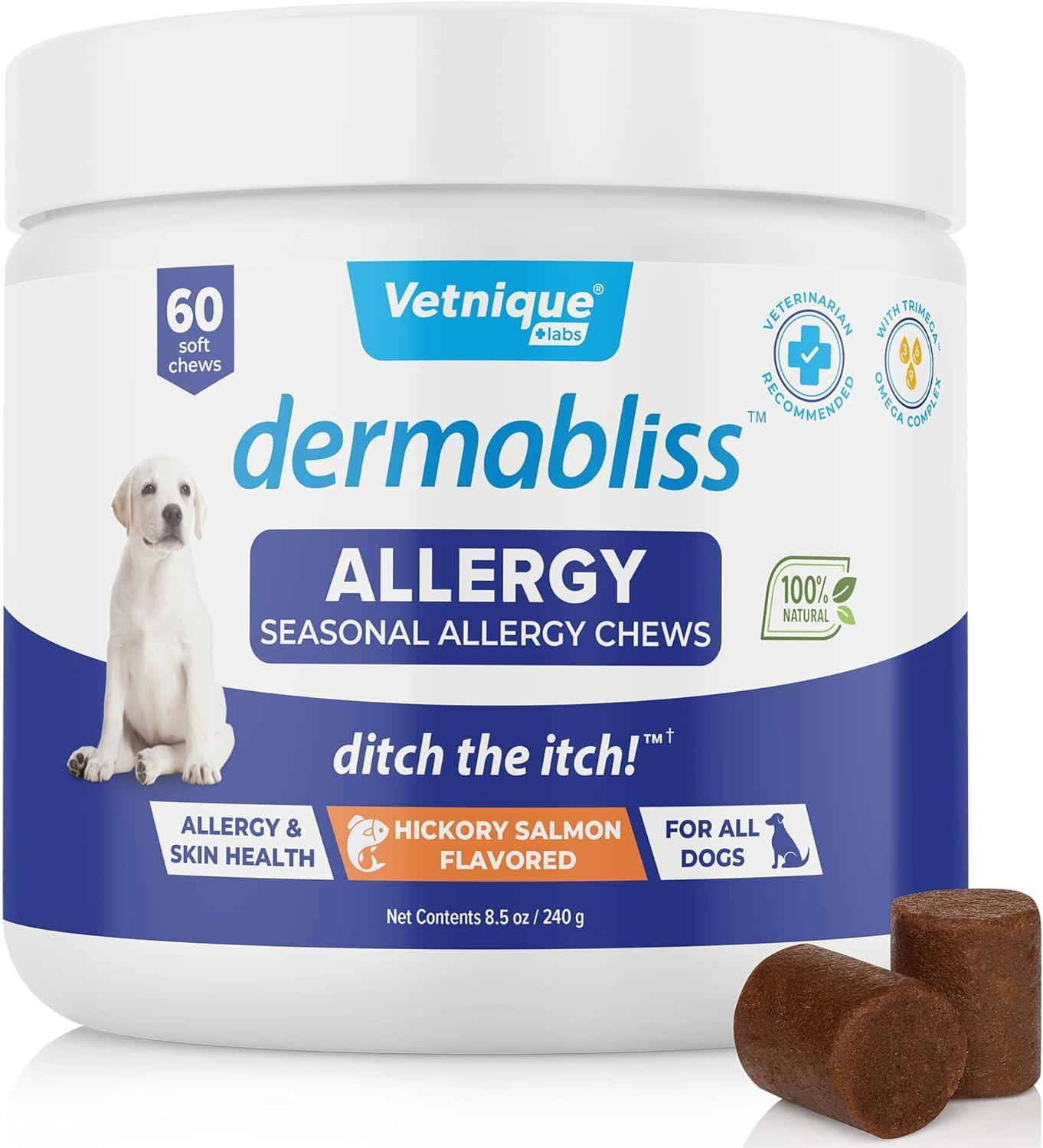 imageVetnique Labs Dermabliss Allergy Chews 60ct ampamp Glandex Anal Gland Support Chews 60ct Peanut Butter Bundle VetStrength Dog Vitamins ampamp Supplements Anal Gland Support with Probiotics Dog Allergies