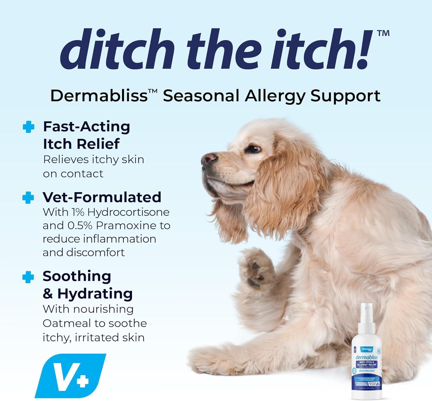 imageVetnique Labs Dermabliss AntiItch Bundle for Dogs with Anti Itch Allergy Spray and Shampoo for Dogs and Cats Allergies