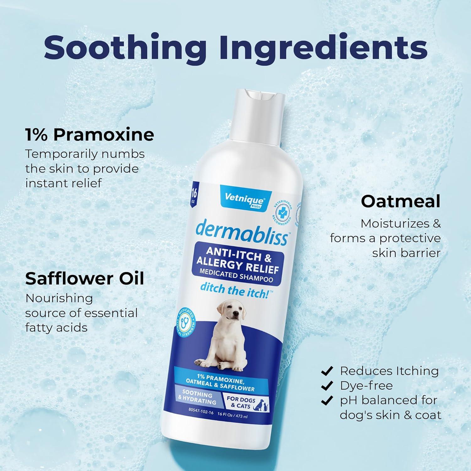 imageVetnique Labs Dermabliss AntiItch Bundle for Dogs with Anti Itch Allergy Spray and Shampoo for Dogs and Cats Allergies