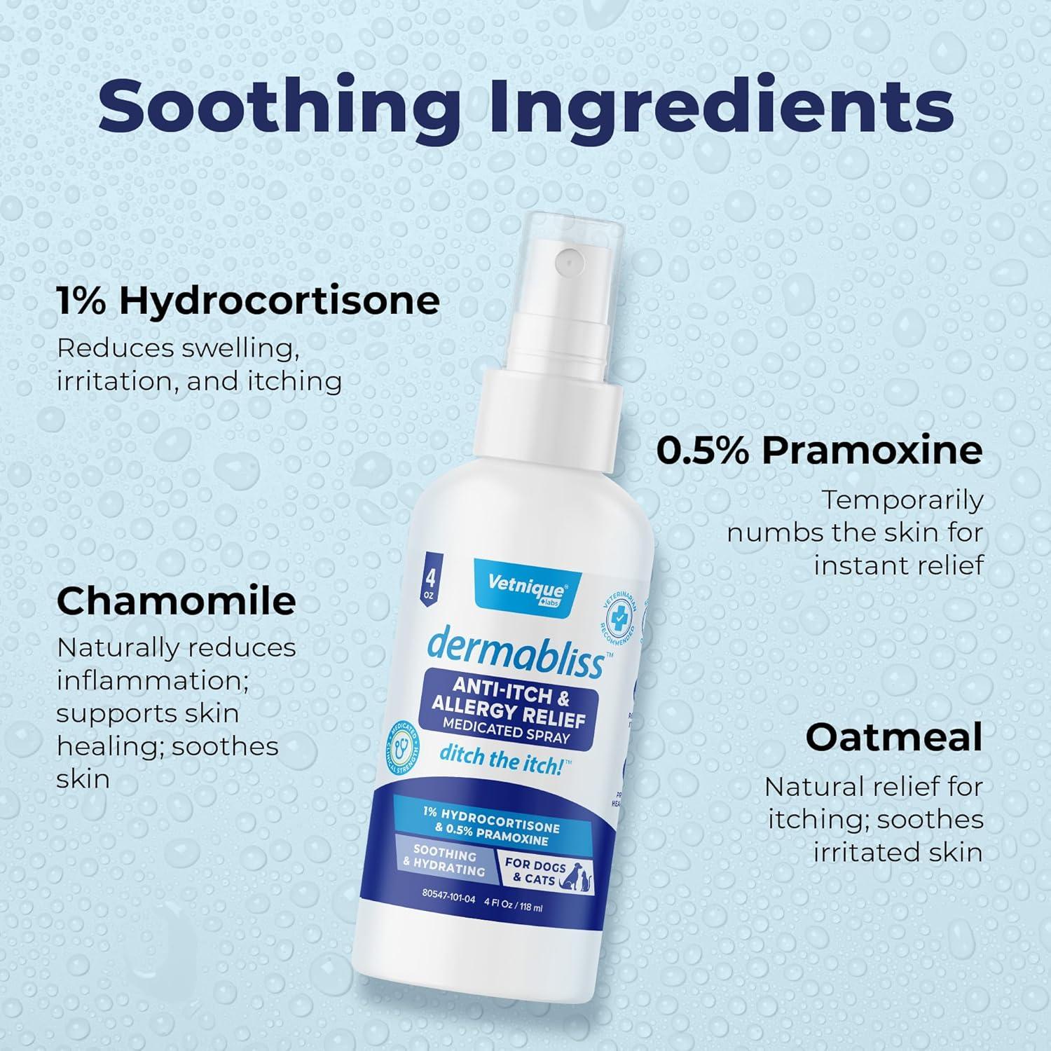imageVetnique Labs Dermabliss AntiItch Bundle for Dogs with Anti Itch Allergy Spray and Shampoo for Dogs and Cats Allergies