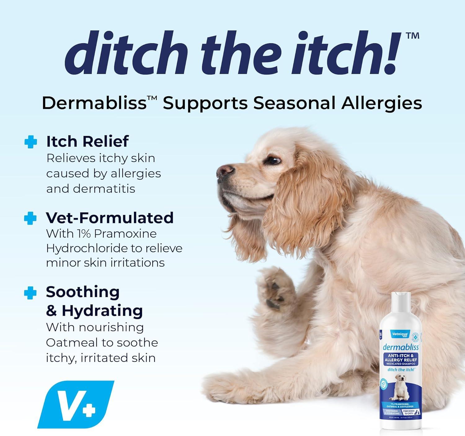 imageVetnique Labs Dermabliss AntiItch Bundle for Dogs with Anti Itch Allergy Spray and Shampoo for Dogs and Cats Allergies