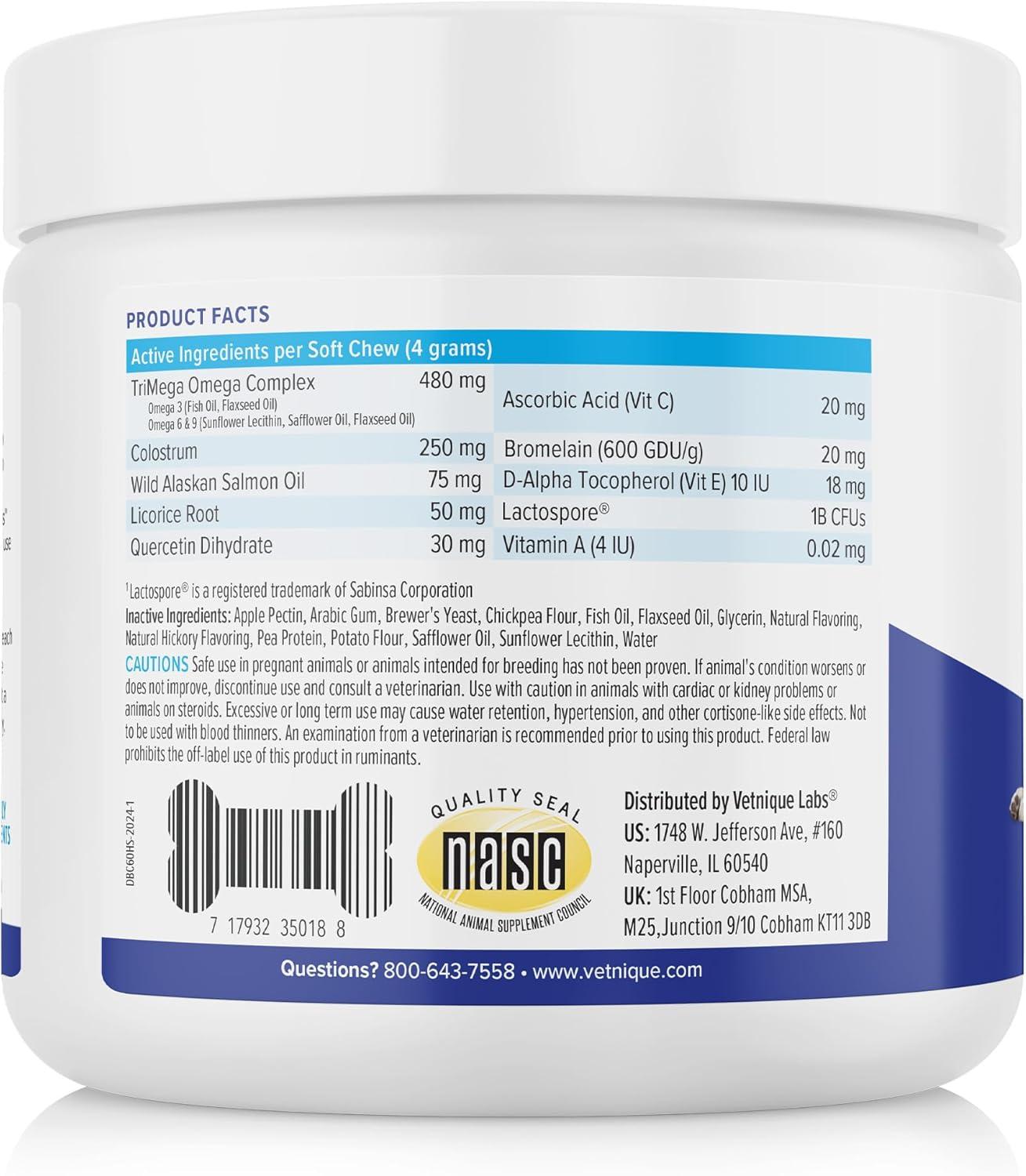 imageVetnique Labs Dermabliss Dog Allergy Relief ampamp Immune Support Supplement Allergy Chews for Dogs Itching and Licking with Omega 3 Fish Oil ampamp Probiotics for Itch Relief  Vet Recommended 30 Count Chews60ct