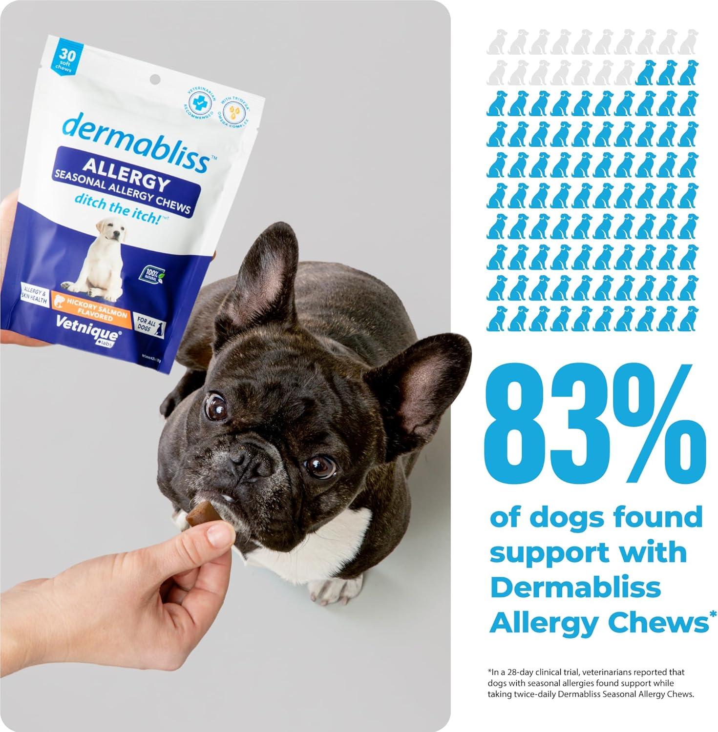imageVetnique Labs Dermabliss Dog Allergy Relief ampamp Immune Support Supplement Allergy Chews for Dogs Itching and Licking with Omega 3 Fish Oil ampamp Probiotics for Itch Relief  Vet Recommended 30 Count Chews120ct Chews