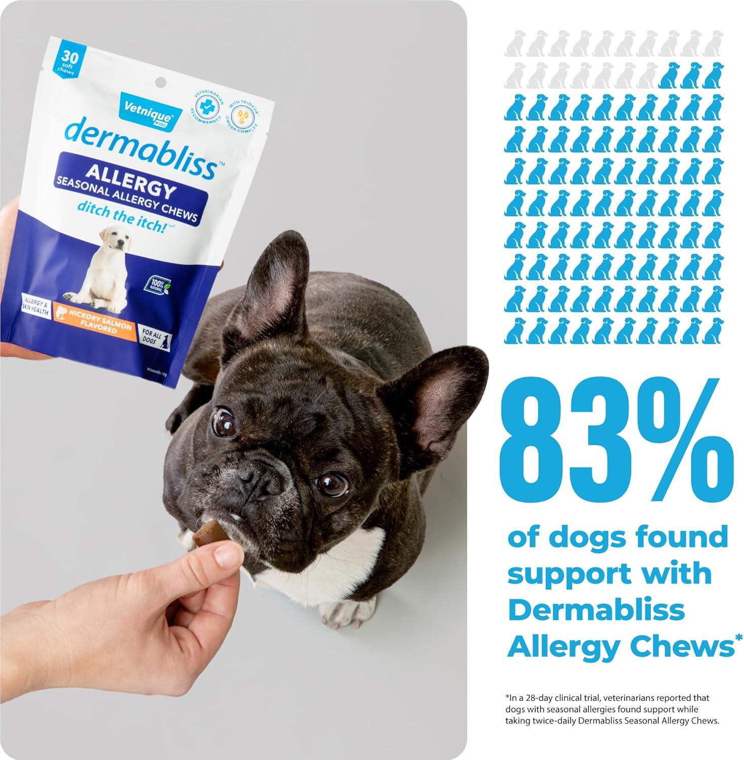 imageVetnique Labs Dermabliss Dog Allergy Relief ampamp Immune Support Supplement Allergy Chews for Dogs Itching and Licking with Omega 3 Fish Oil ampamp Probiotics for Itch Relief  Vet Recommended 30 Count Chews30ct Chews